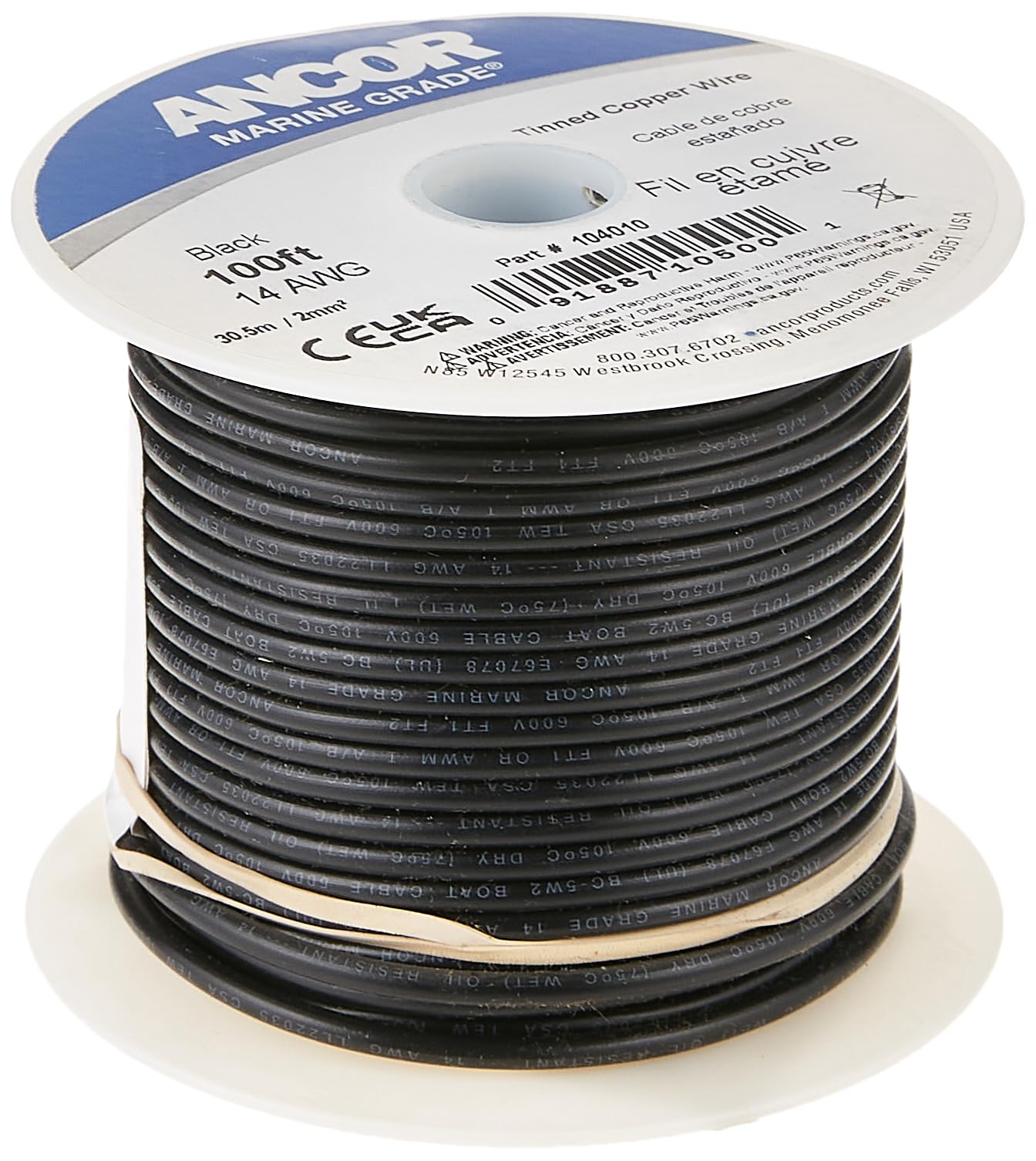 Ancor 104025 Marine Grade Electrical Primary Tinned Copper Boat Wiring (14-Gauge, Black, 250-Feet),WBHDWB000NUXB80