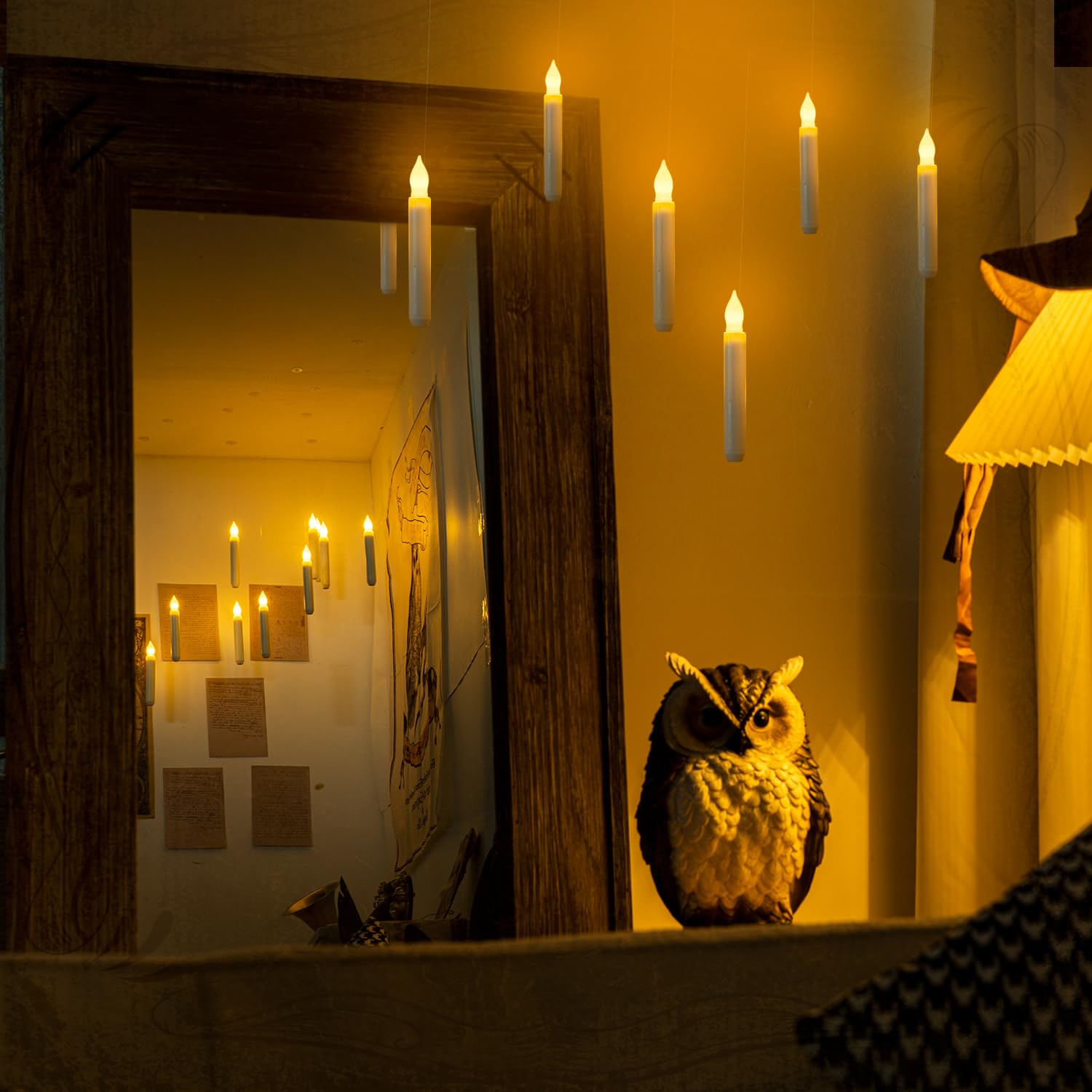 Homemory 24 Pcs Hanging Floating Candles, No Remote, Flameless Taper Candles Battery Operated, 6.5'' Warm Yellow Flickering Flam