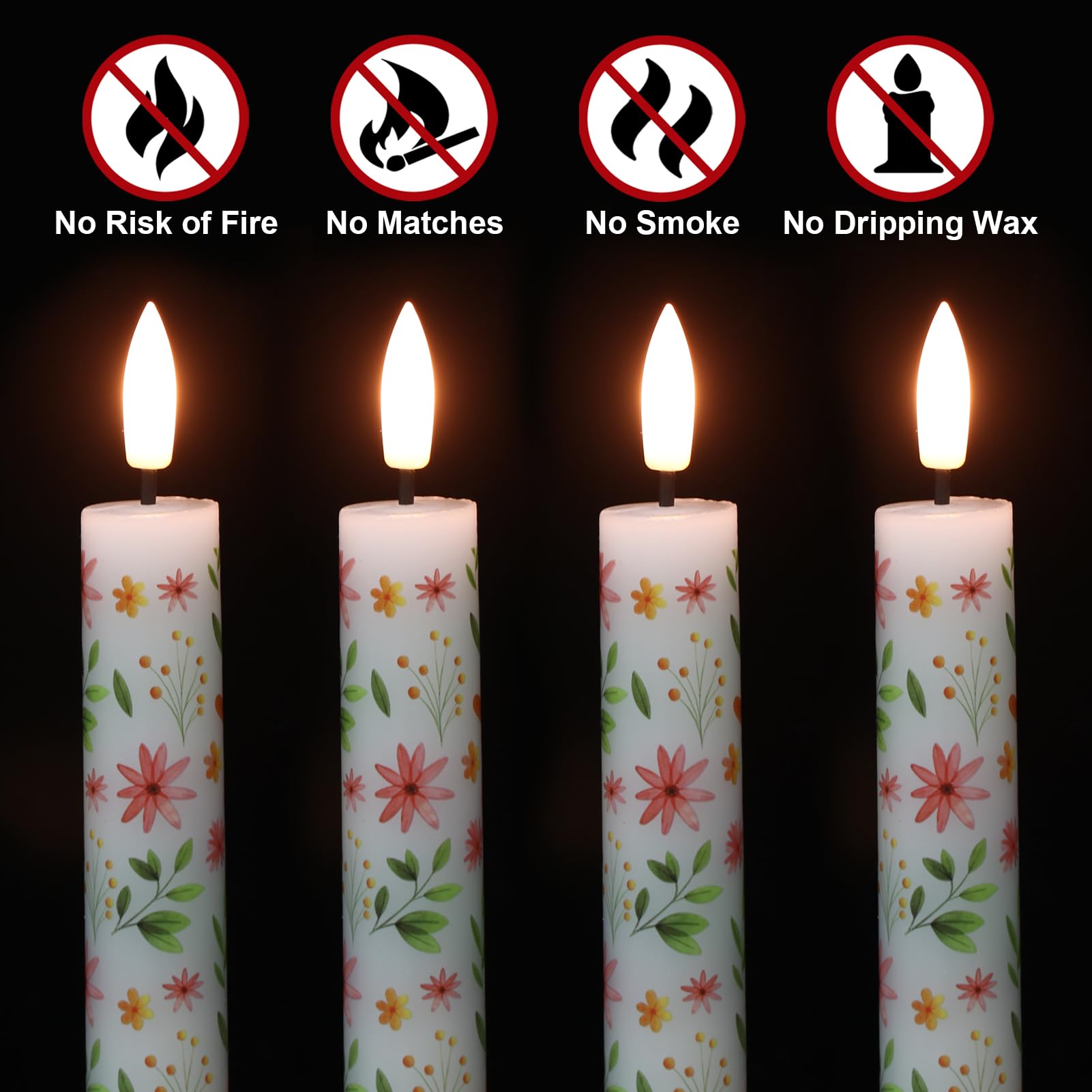 Dromance Flickering Flameless Taper Candles With Remote And Timer, 4 Pack Real Wax Battery Operated Led Taper Candles 3D Wick Ye