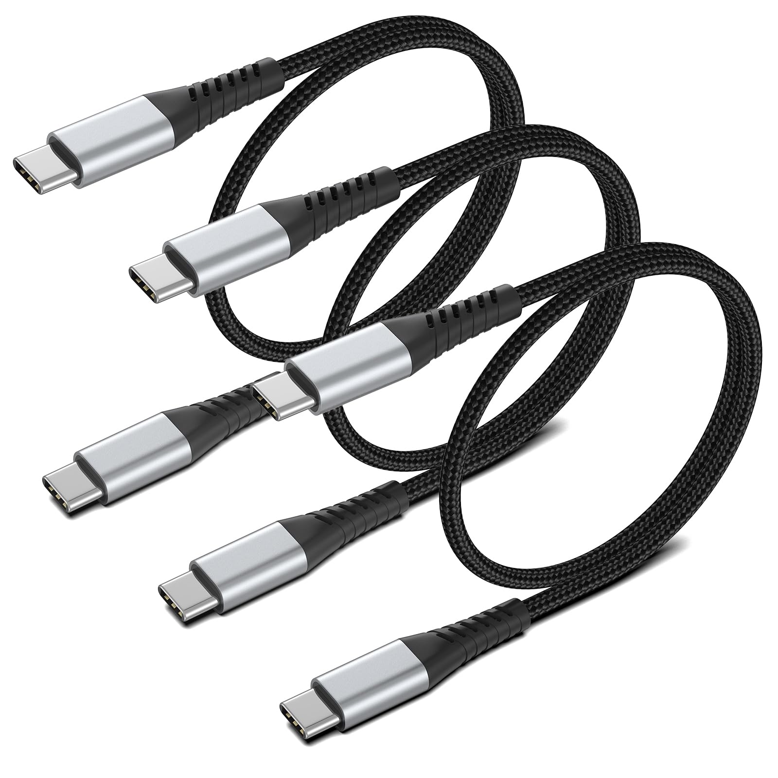 2Ft Usb C To Usb C Cable, 3 Pack Braided Usb C To C Charging Cord 60W/3A Type C To Type C Cable Fast Charging Car Charger For Ip
