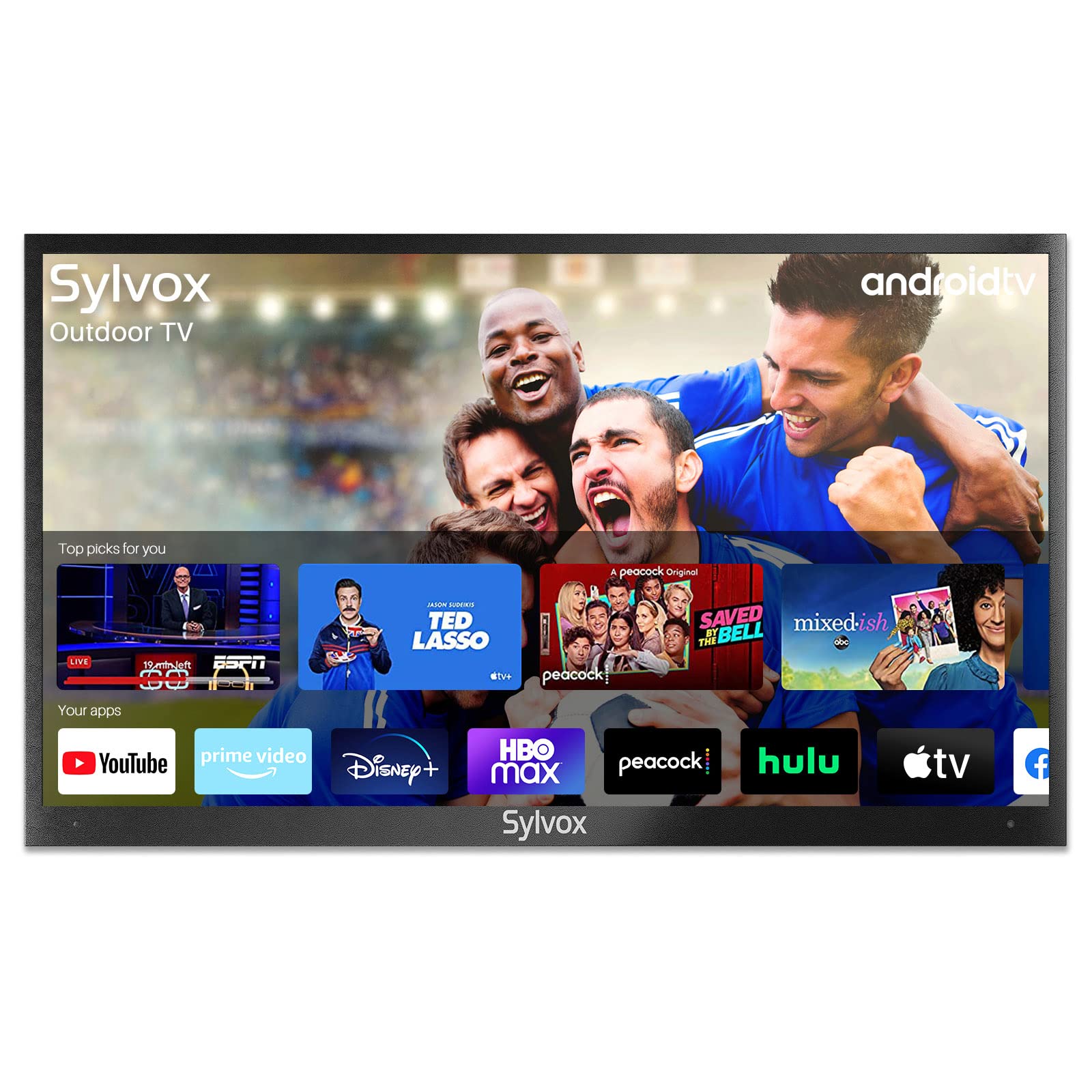 Sylvox 65'' Outdoor Smart Tv, New Android Tv Weatherproof 4K Led Tv, Built In Chromecast Voice Assistant Dual Speakers High Brig