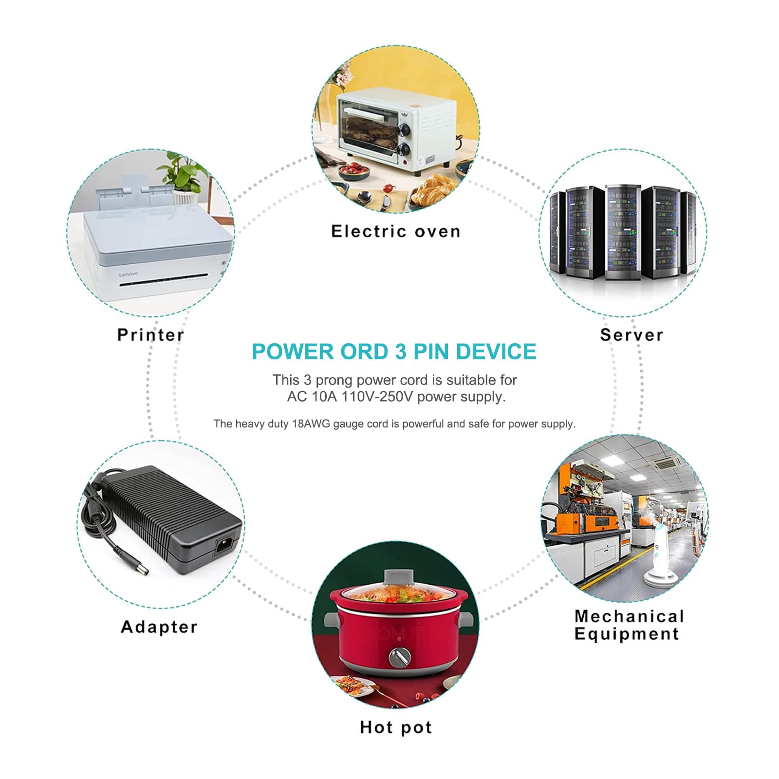 3 Prong Tv Power Cord Cable For Lg Tv 42Lg50 42Lk450 32Lg30 42Cs570 42Lk520 32Lv2500 42Lf11 42Lg20 42Lg30 42Lg30Dc 42Lg70 42Lk550 55Lw5600 55Lw5300 55Lw5700 55Lw6500 & More Replacement Power Cord