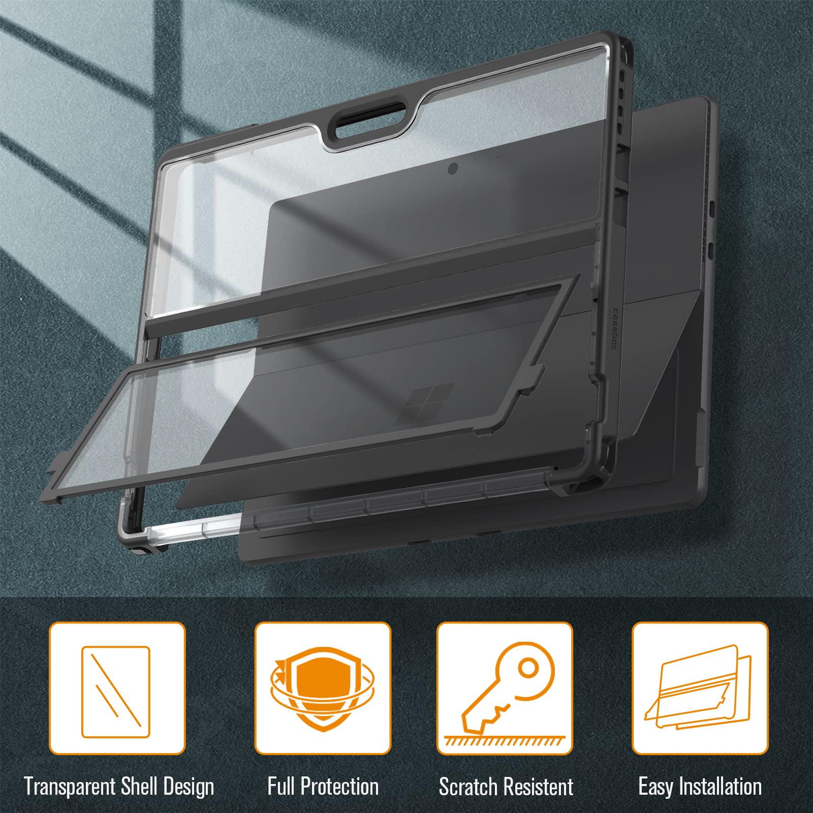 Fintie Hard Case For 13 Inch Microsoft Surface Pro 11/10/9 - Shockproof Folio Rugged Cover With Clear Transparent Back Shell Com