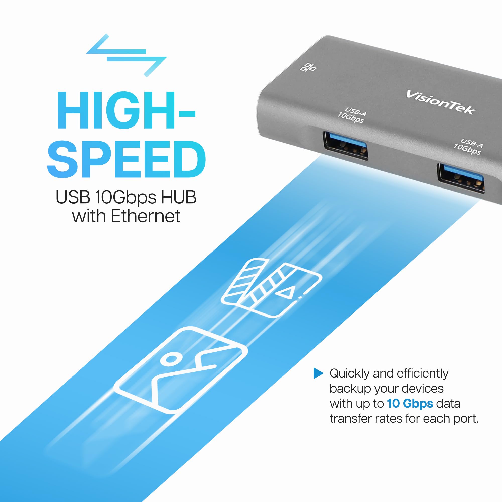 Visiontek Usb-C Hub With Ethernet, 2X Usb-A, 1X Usb-C For Macbook, Windows, Chromebook - Portable Bus Powered Adapter