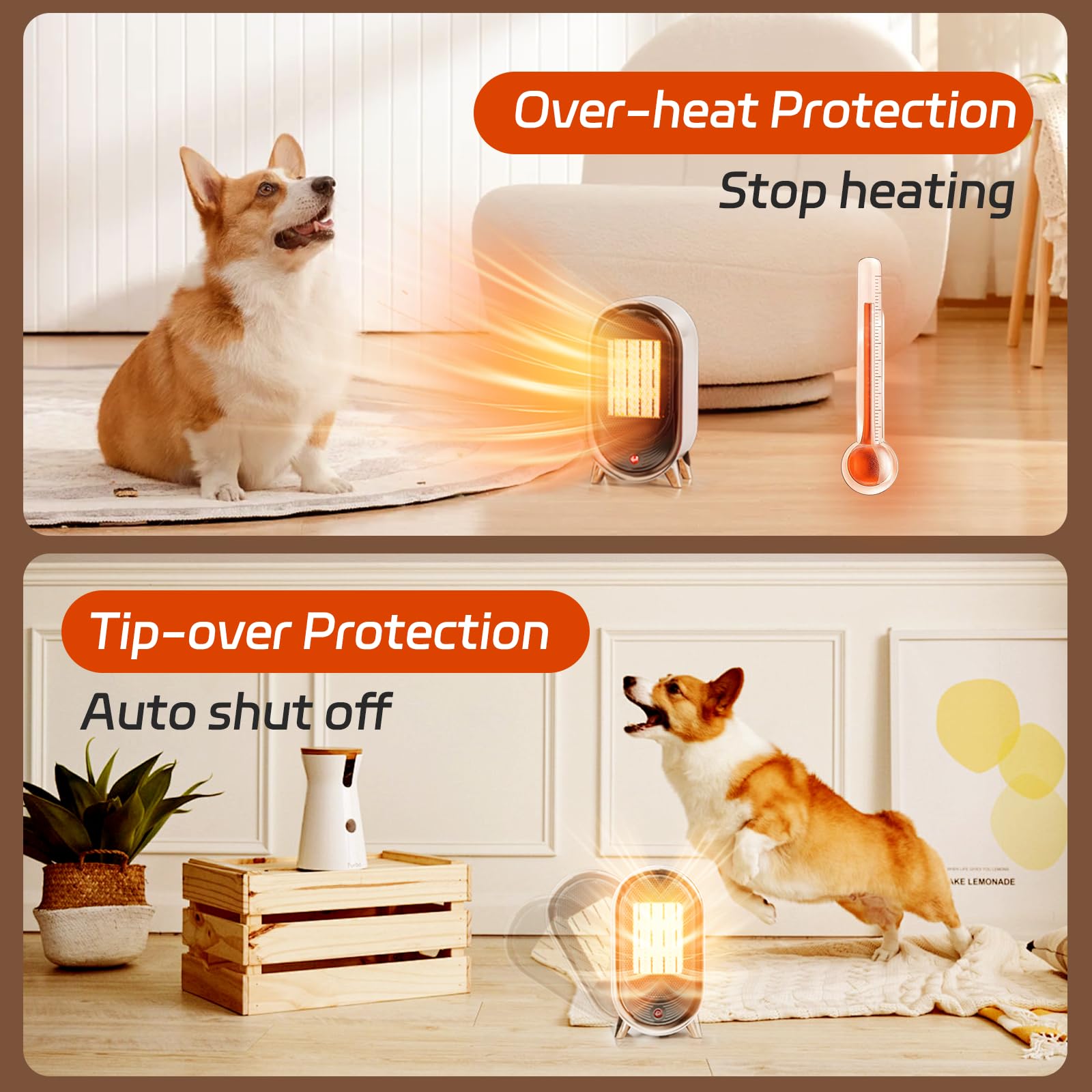 Feculs Space Heaters For Indoor Use, 900W Space Heater Indoor, Small Office Heater For Indoor Use With 2 Heating Modes, Overheat