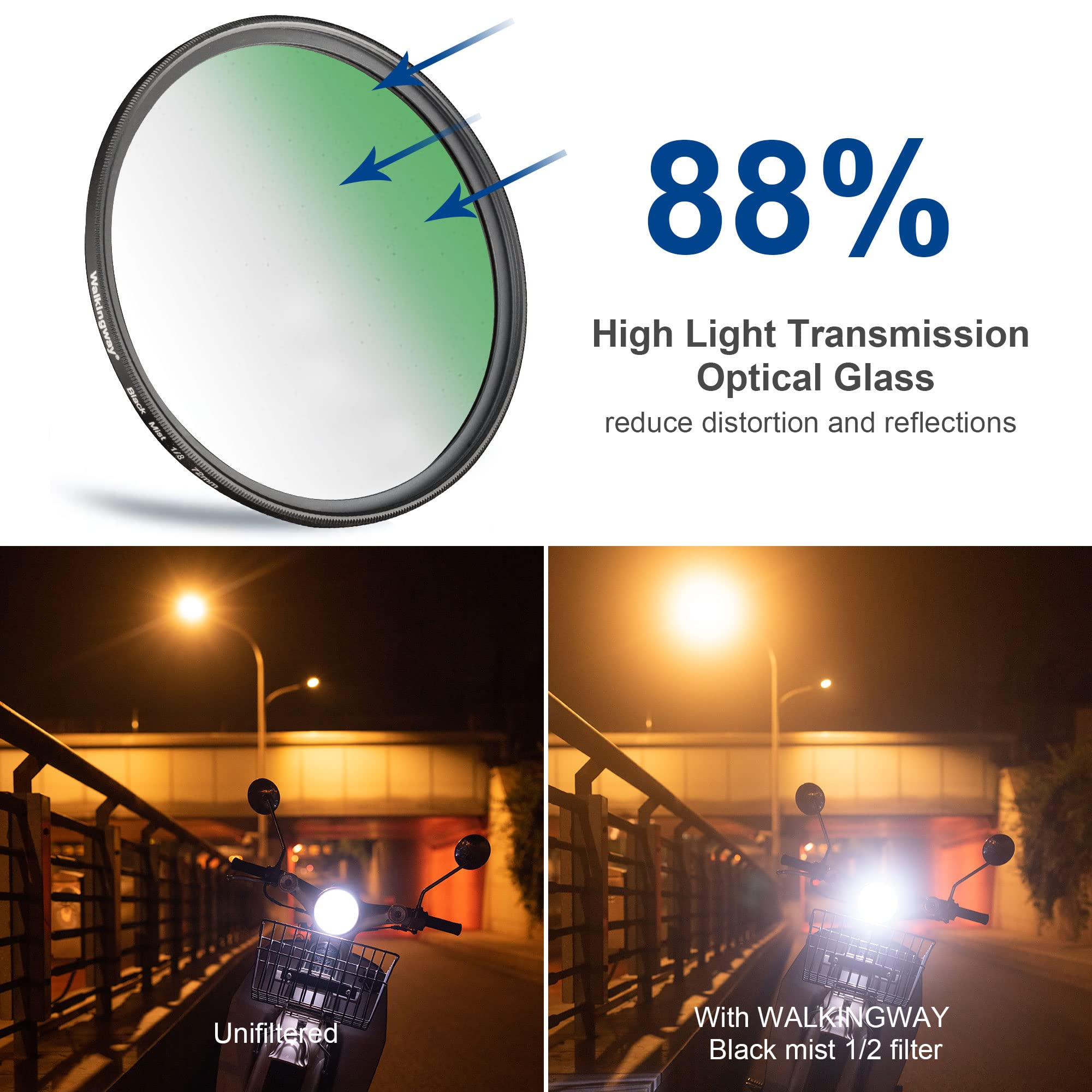 Walkingway 46Mm Black Diffusion Filter 1/2 Pro Mist Camera Lens Filter Soft Dreamy Cinematic Effect Hazy Diffuser With Ultra Sli