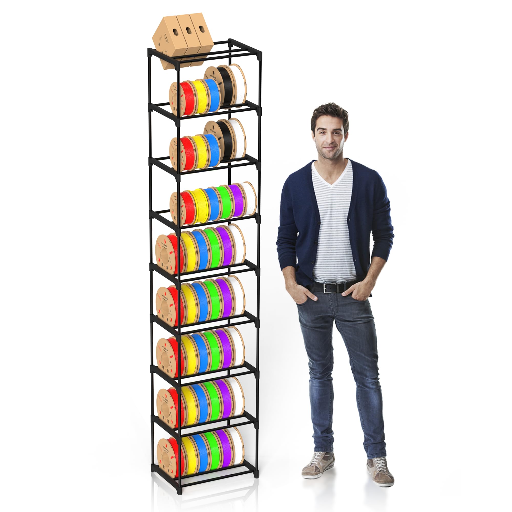 Hizypaixin 9-Tier 3D Printer Filament Storage Rack, Heavy Duty Metal Spool Holder Holds 54  1kg, Tool-Free Assembly, Modular Des