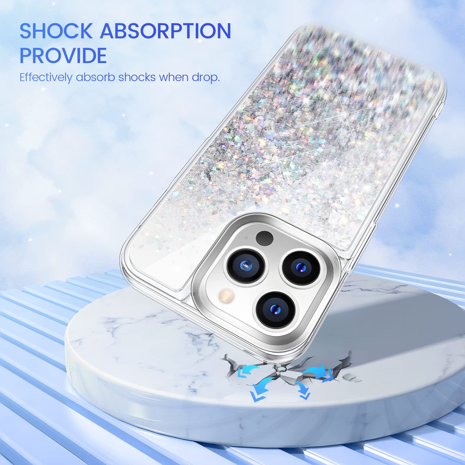 Caka Compatible For Iphone 14 Pro Max Case Glitter For Women Girls With Screen Protector Bling Sparkle Liquid Flowing Quicksand