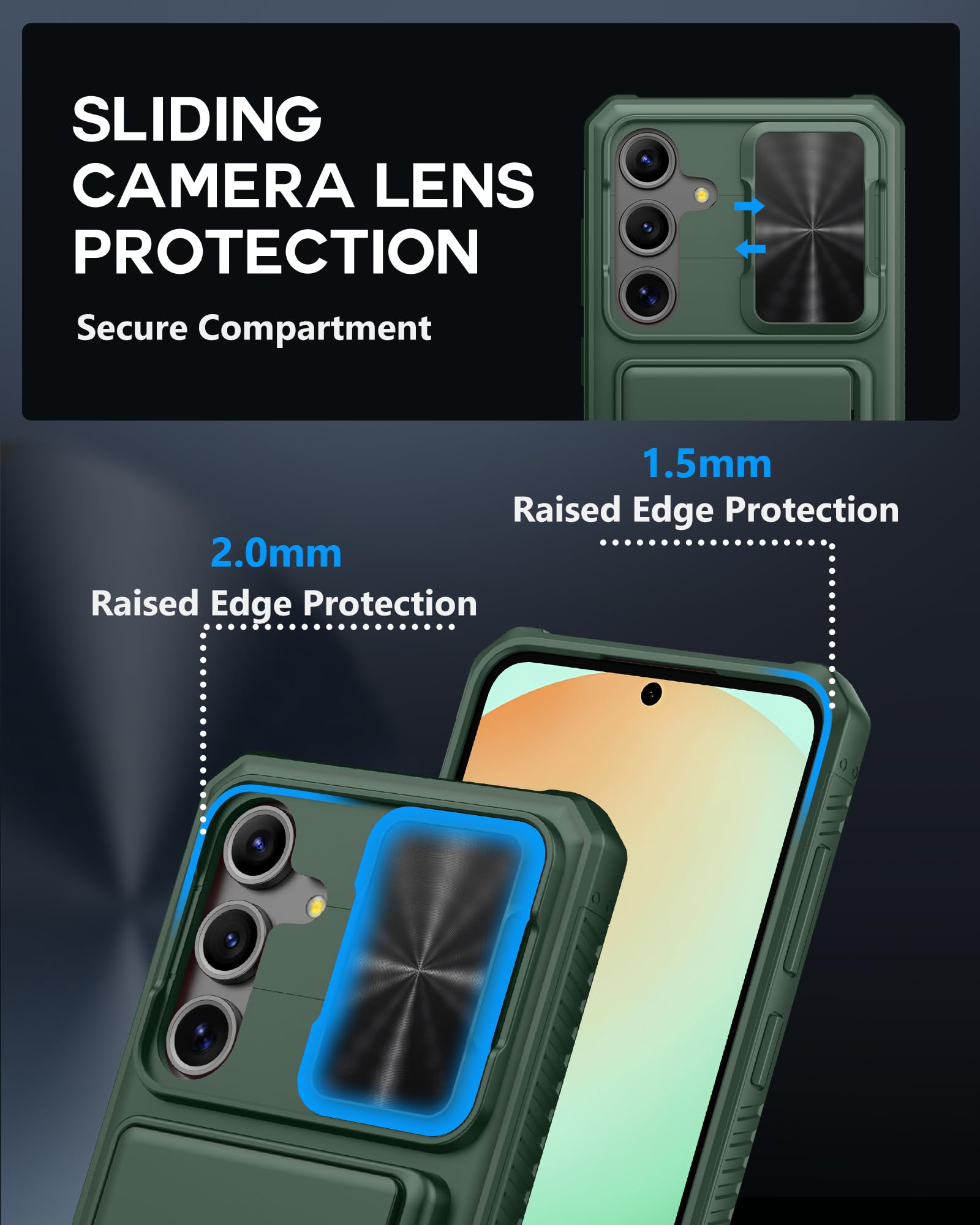 Atatoo For Samsung Galaxy S24 Fe Wallet Case With Card Holder(Store 4 5 Cards) [Rfid Blocking] & Sliding Camera Cover, Military