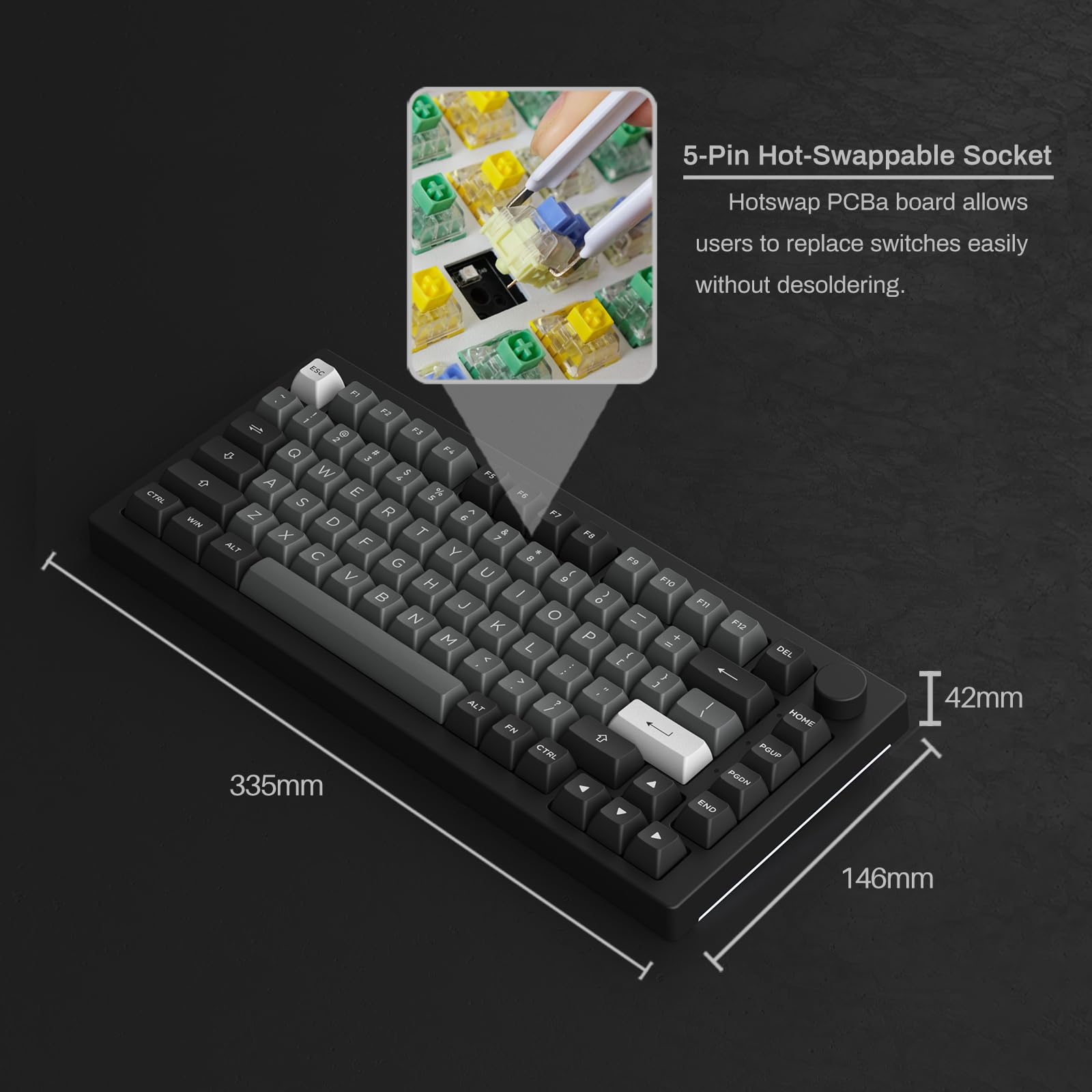 Akko 5075B Plus Mechanical Keyboard 75% Percent Rgb Hot-Swappable Creamy Keyboard With Knob, Black & Silver Theme With Pbt Doubl