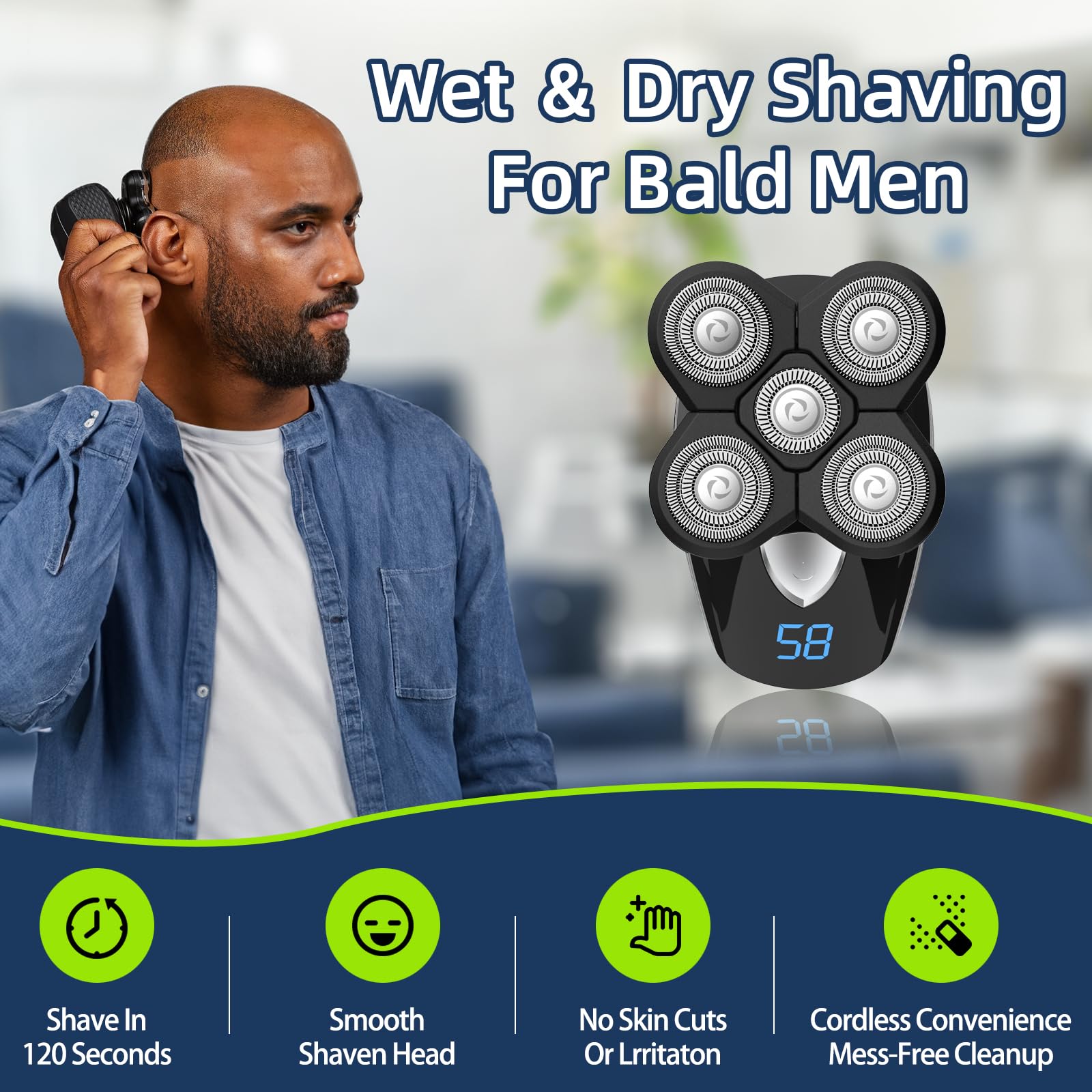 Phxcham Head Shavers For Bald Men, Rotary Waterproof Cordless Bald Electric Shavers, Dry Wet Shaving For Men (Black)