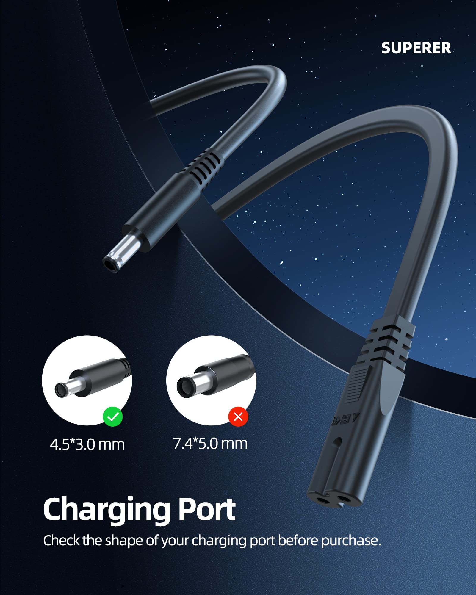 10Ft 65W 45W Charger Fit For Dell Latitude 3520 3420 3510 3410 3500 3400 3390 3490 3590 3310 3301 Laptop (Ul Safety Certified), Compact Design, Round Tip 4.5Mm, Charging Light