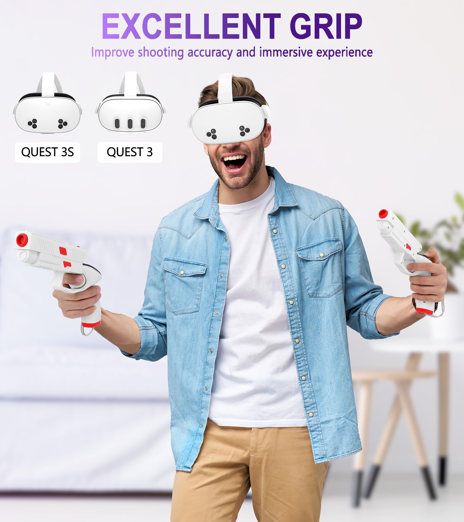 Yrxvw Weighted Pistoi Grip Vr Stock Controller Accessories For Oculus/Meta Quest 3S/3, Anti Slip Handle Enhances Fps Games Exper