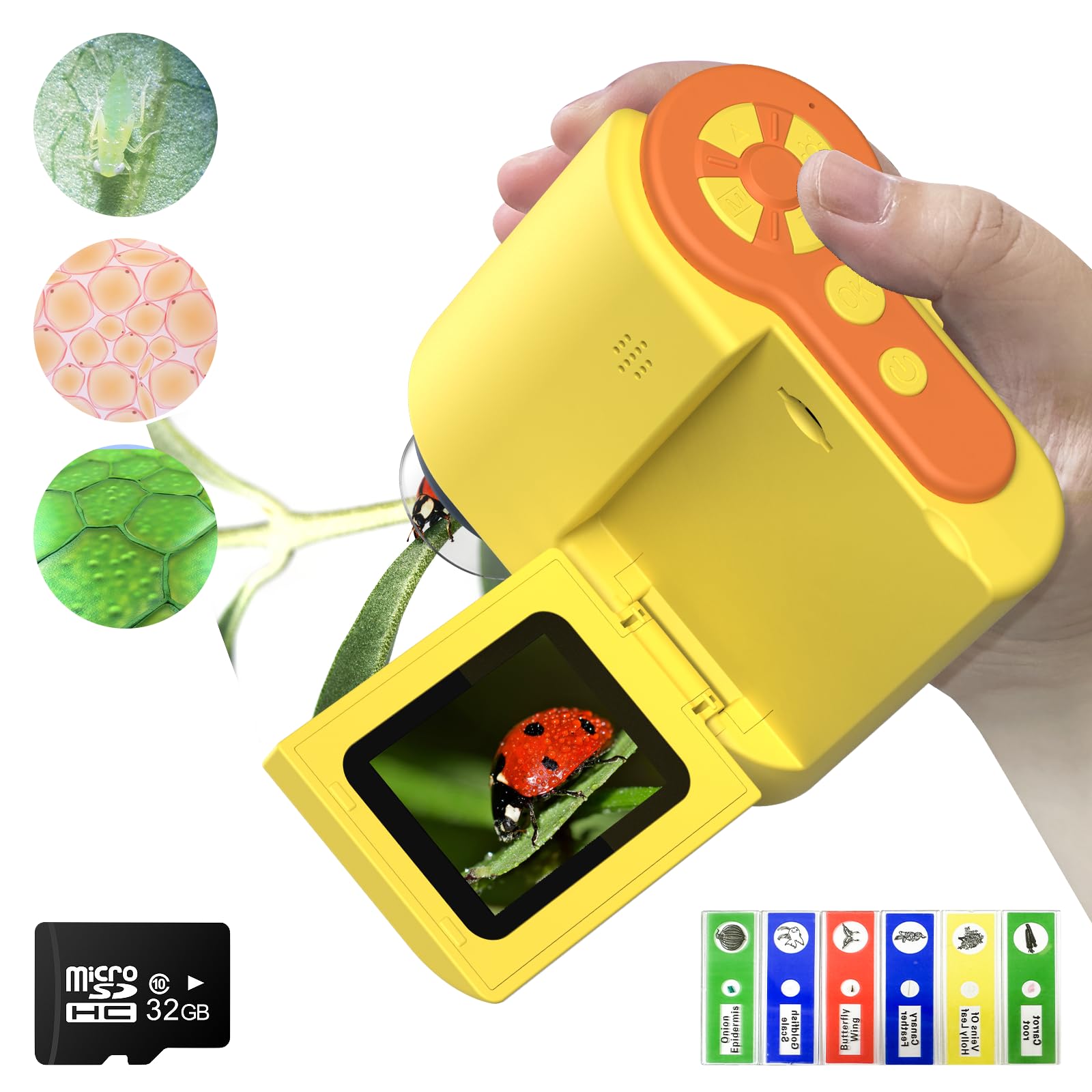 Digital Microscope 1200X USB With 6 Adjustable LED Lights, 2 LCD Screen for Kids and Adults, 32GB SD Card, Photo and Video Min