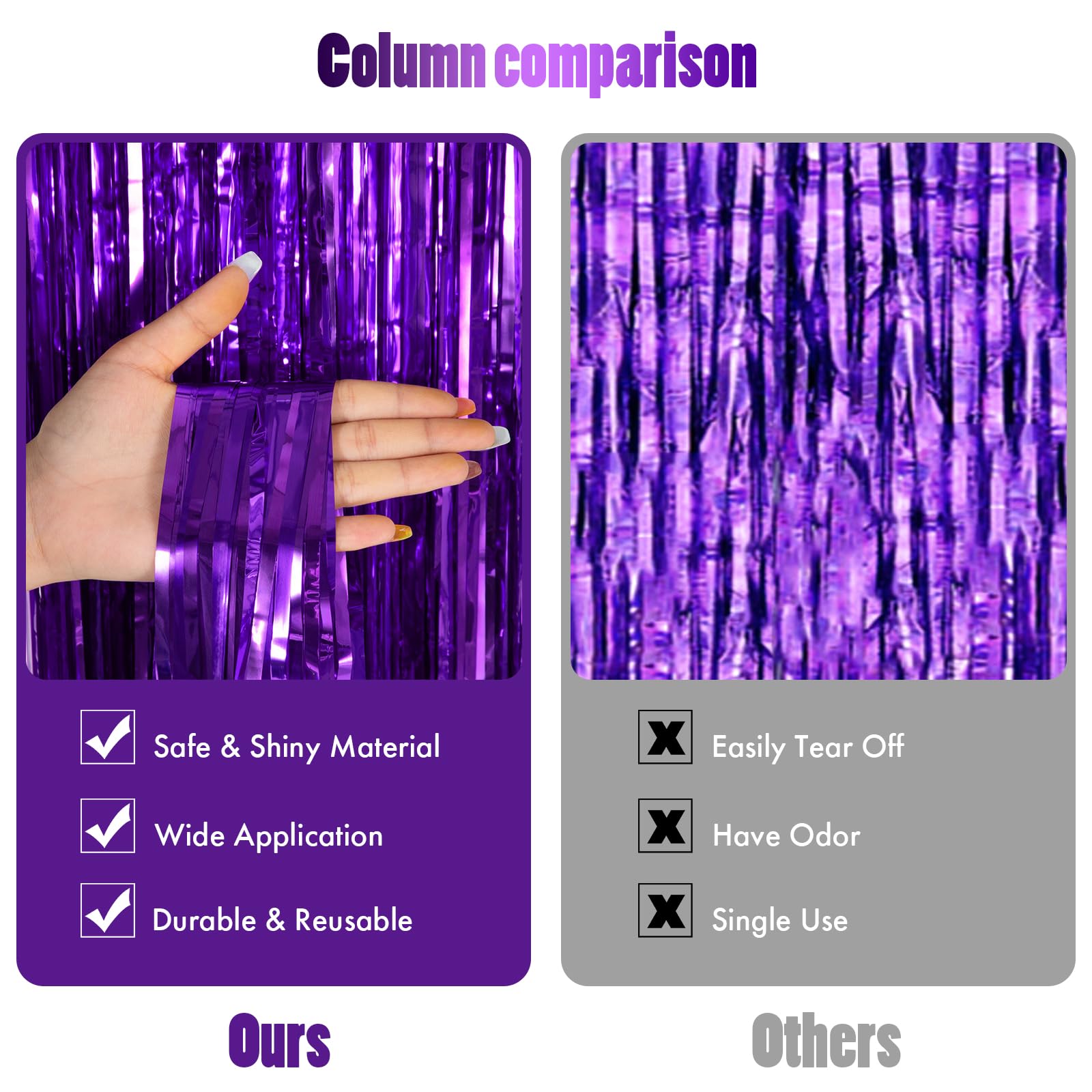Canrevel 2 Pack 3.3X8.2 Feet Purple Foil Fringe Backdrop Curtains, Tinsel Streamers For Mermaid Birthday Party Decorations, Grad