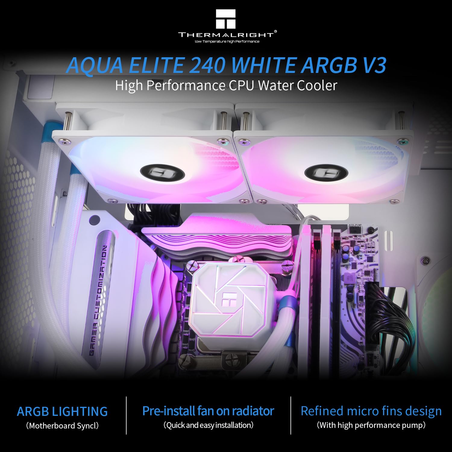 Thermalright Aqua Elite 240 White V3 Aio Cpu Cooler,240 Liquid Cooling Row,Argb Pwm Cooler Fans,For Intel Lga1150/1151/1155/1156