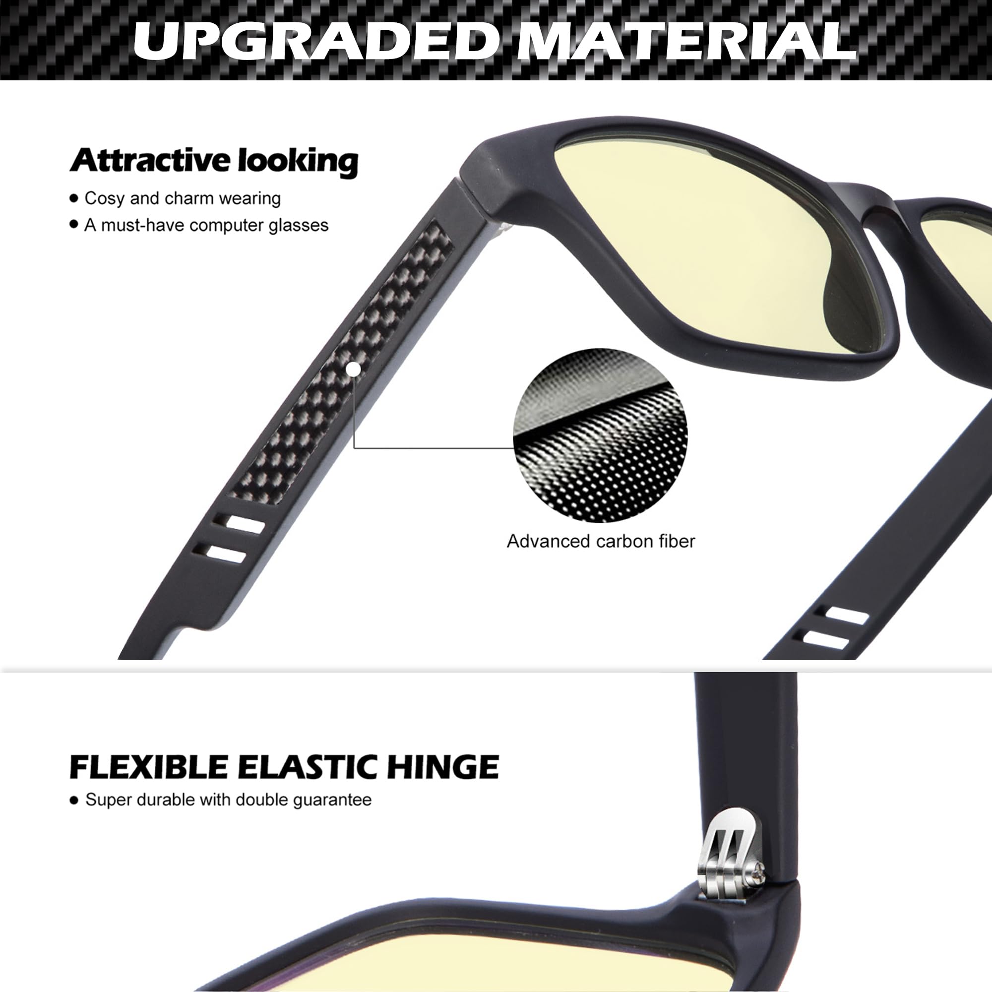 Anyluv Mens Blue Light Glasses Lightweight Anti Blue Light Blocking Computer Gaming Glasses Eyes Protection With Carbon Fiber Decoration