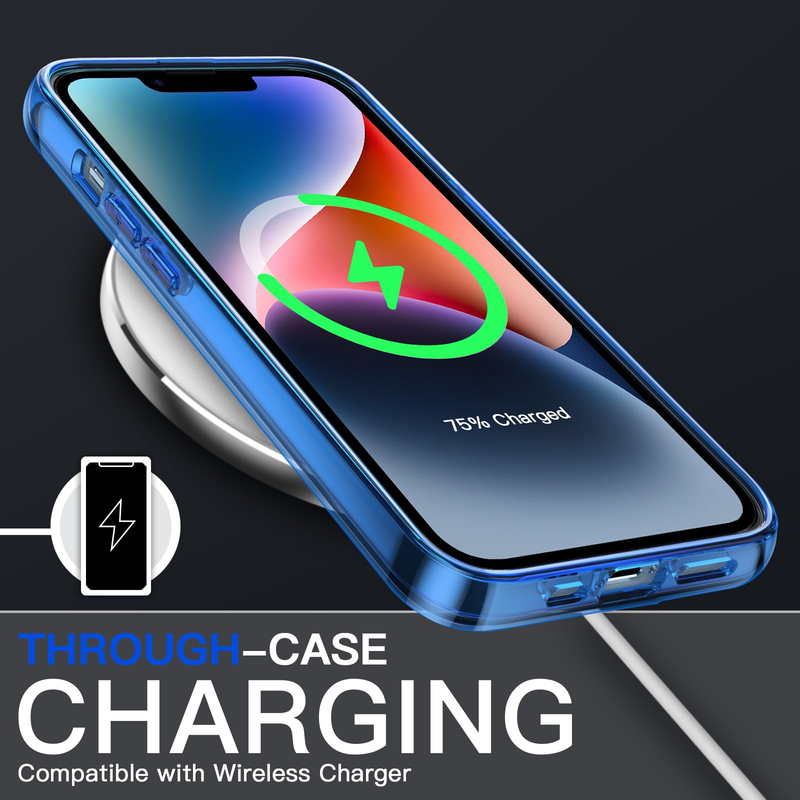 Jetech Case For Iphone 14 Plus 6.7 Inch, Non Yellowing Shockproof Phone Bumper Cover, Anti Scratch Clear Back (Blue)