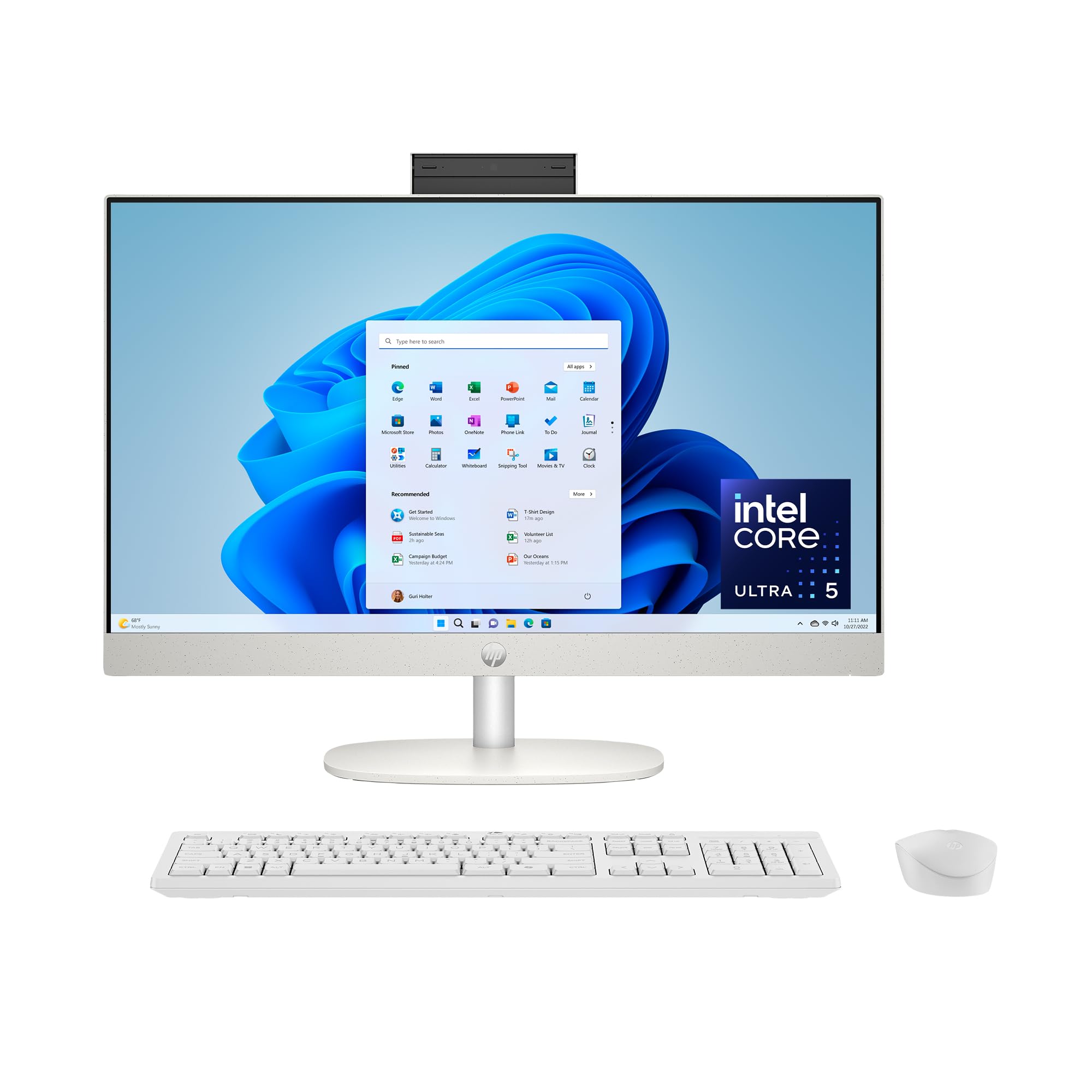 HP 23.8 inch All-in-One Desktop PC, FHD Touchscreen, Intel Core Ultra 5 125U, 8 GB RAM, 512 GB SSD, Intel Graphics, Windows 11 H