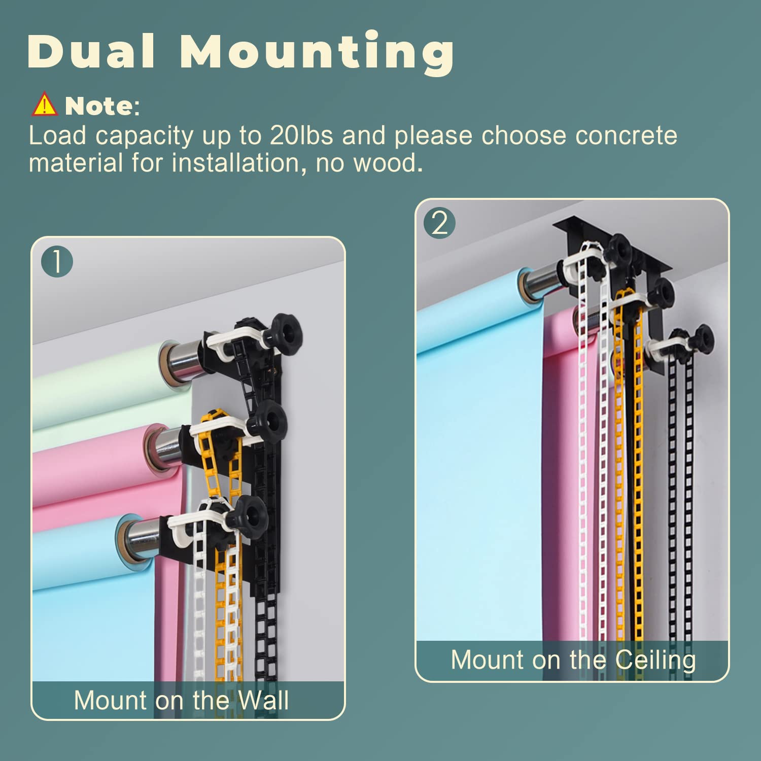 Backdrop Wall Mount, Zbww Backdrop Roller System, Photography 3 Roller Wall Mounting For Photo Studio, Living Streaming
