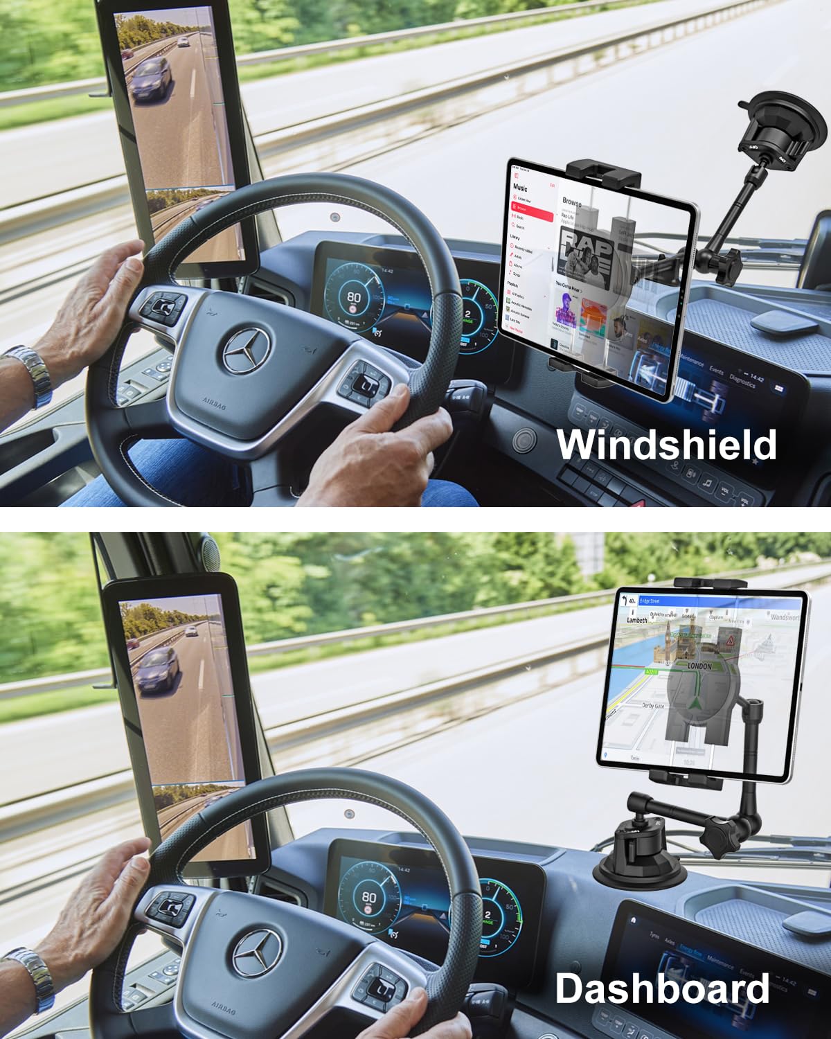 Gdzn Dashboard Mount For Truck, [Flexible Metal Arm] Heavy Duty Suction Cup Car Holder, Dash Windshield Semi Truck/Van/Suv Stand