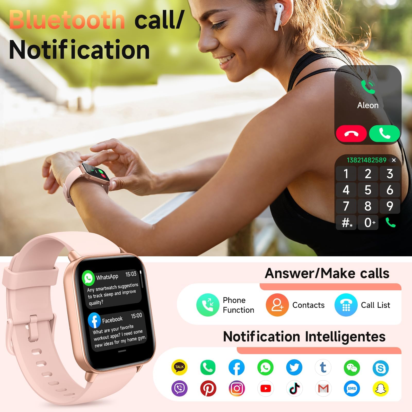 Hingso Smart Watches For Women Android & Iphone, Alexa Built-In, 1.85'' Fitness Tracker With Answer/Make Calls, Ip68 Waterproof