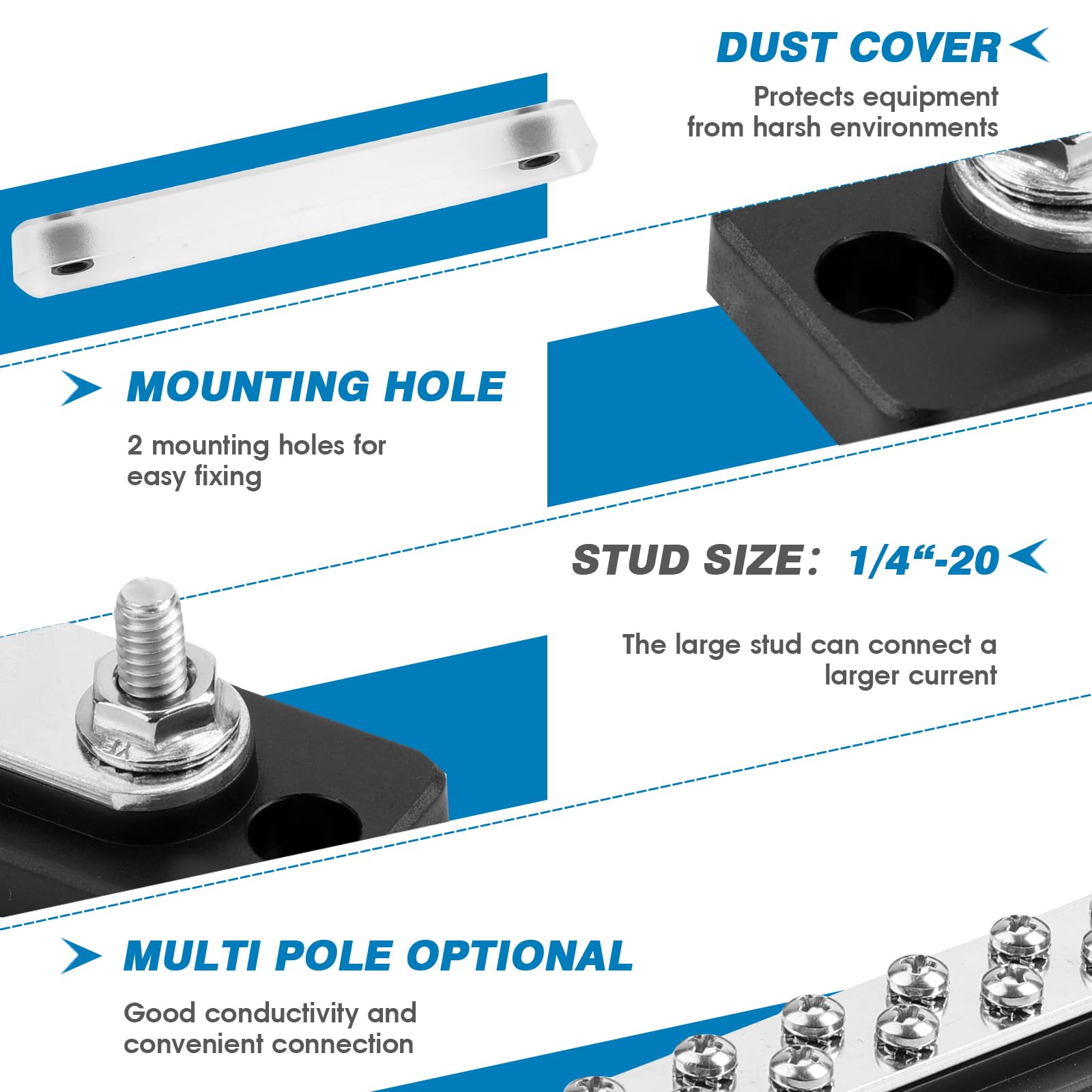 Gloso Common Bus Bar 3/8    Power Distribution Block Marine Busbar Battery Terminal Distribution Block 150 Amp Rating 4P