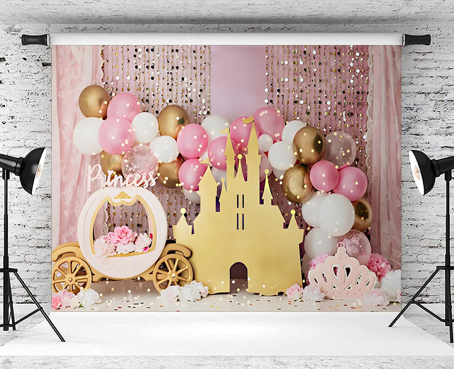 9X6Ft Pink Balloons Princess Birthday Backdrop Sweet One Castle Photography Background Girls Happy Birthday Party Cake Table Ban