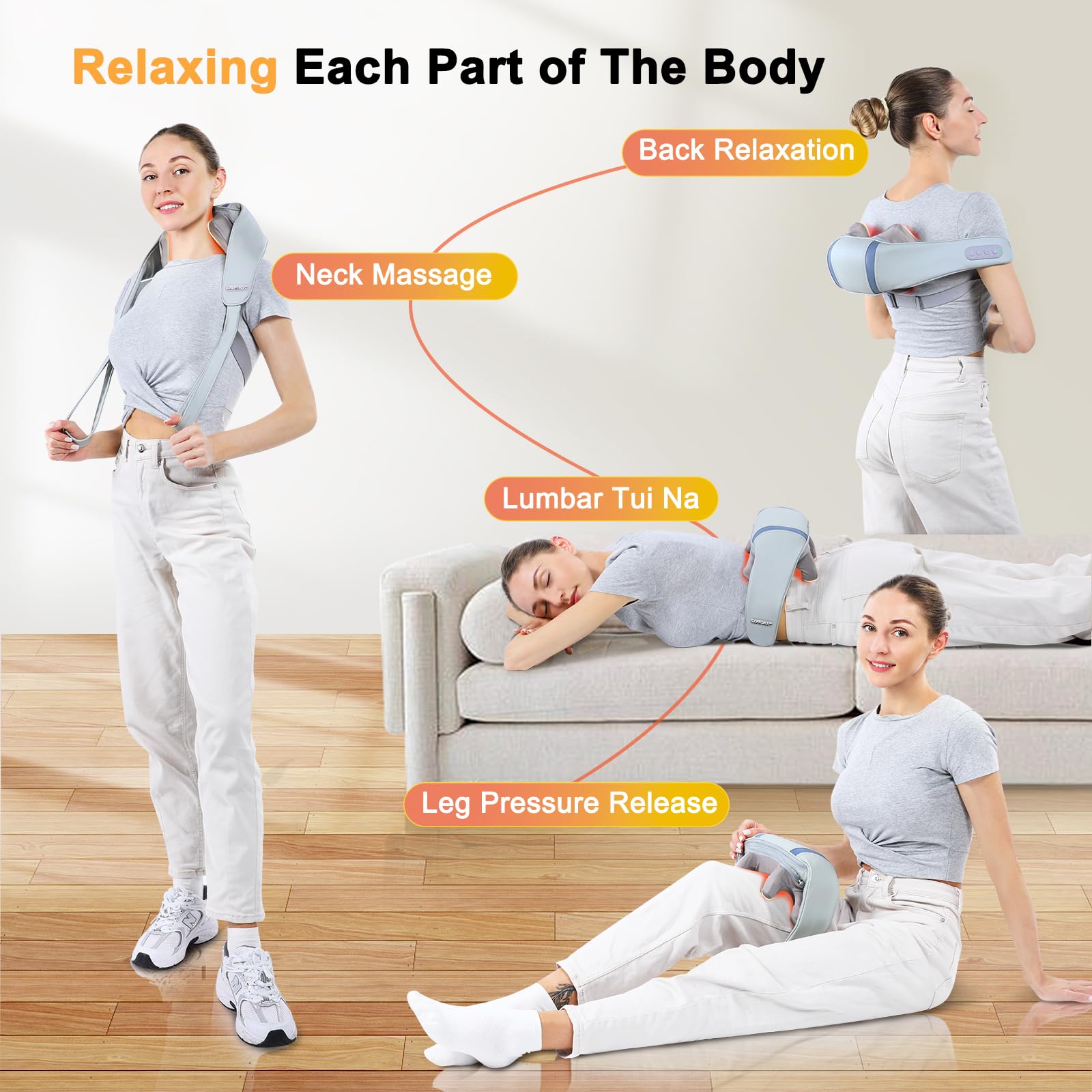 Fsa/Hsa Eligible Cordless Neck Shoulder Massager For Pain Relief Deep Tissue, 5D Shiatsu Back Massager With Heat, Wireless Recha