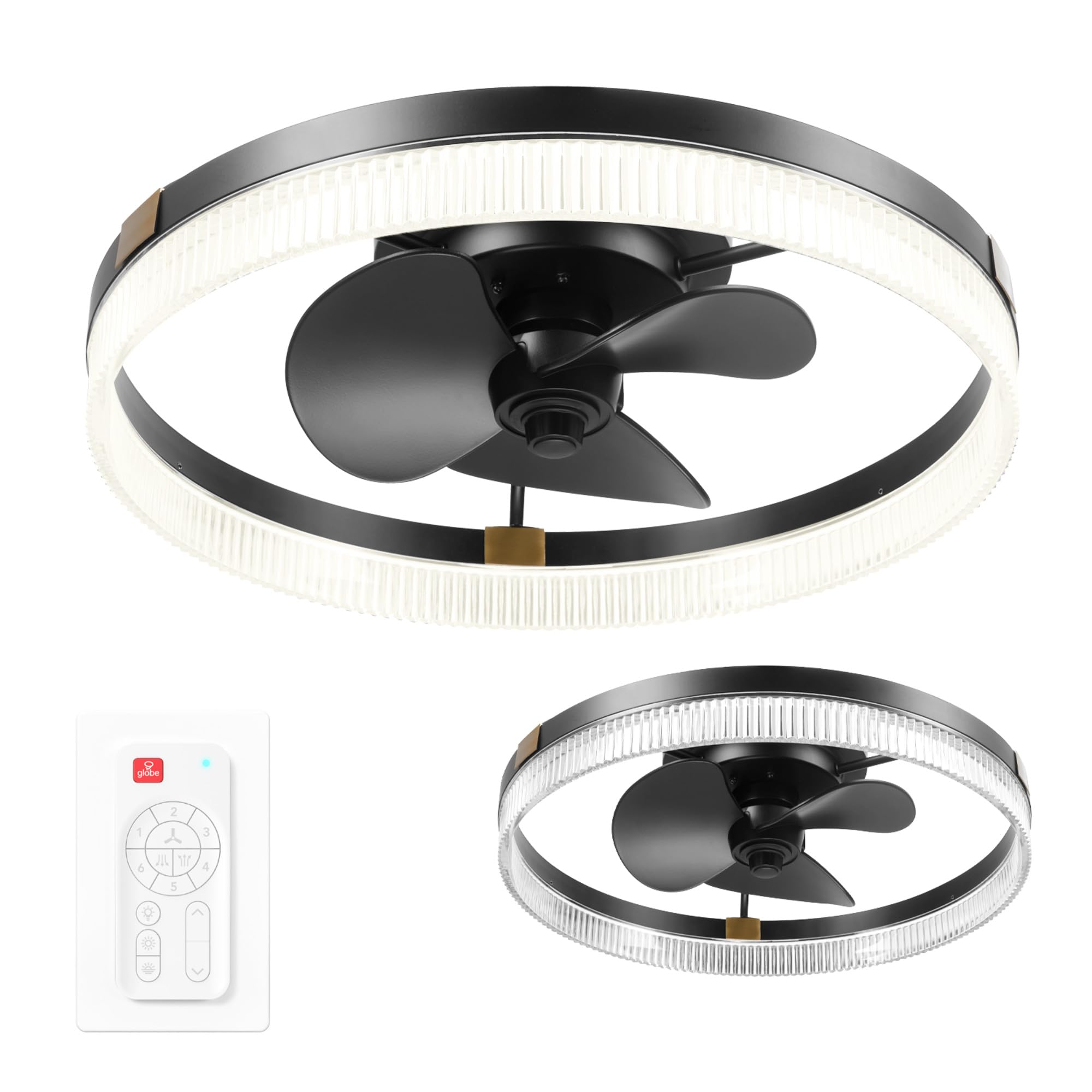 Globe Electric 37000113 20 Ceiling Fan with LED Light, Remote Control, WhisperQuiet DC Motor, 6 Speeds, Matte Black