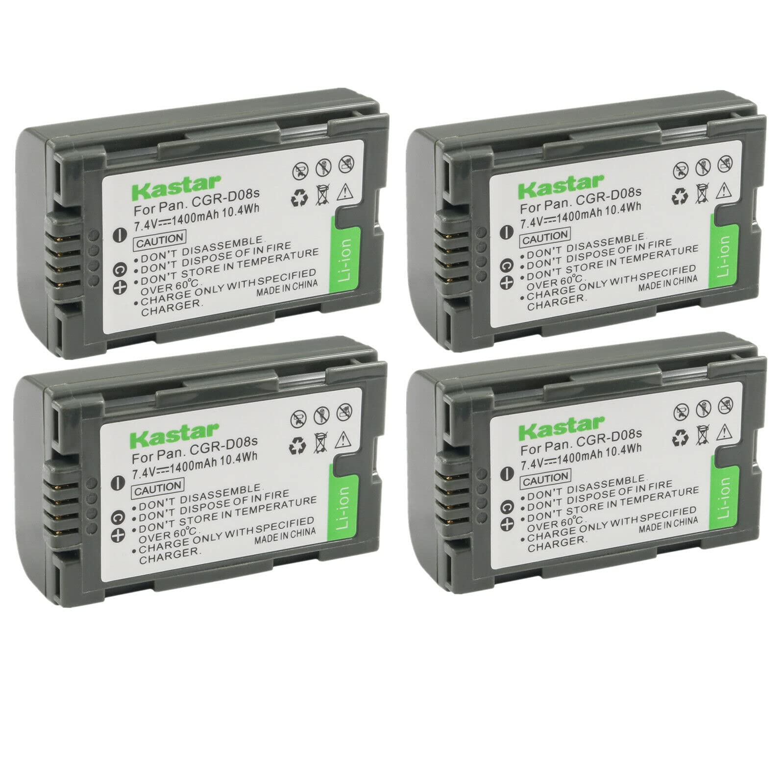 Kastar 4-Pack CGR-D08 Battery Replacement for Panasonic NV-RX22EG, NV-RX33EG, NV-RX66EG, PV-DBP8, PV-DVP8-A, PV-DC152, PV-DC252,