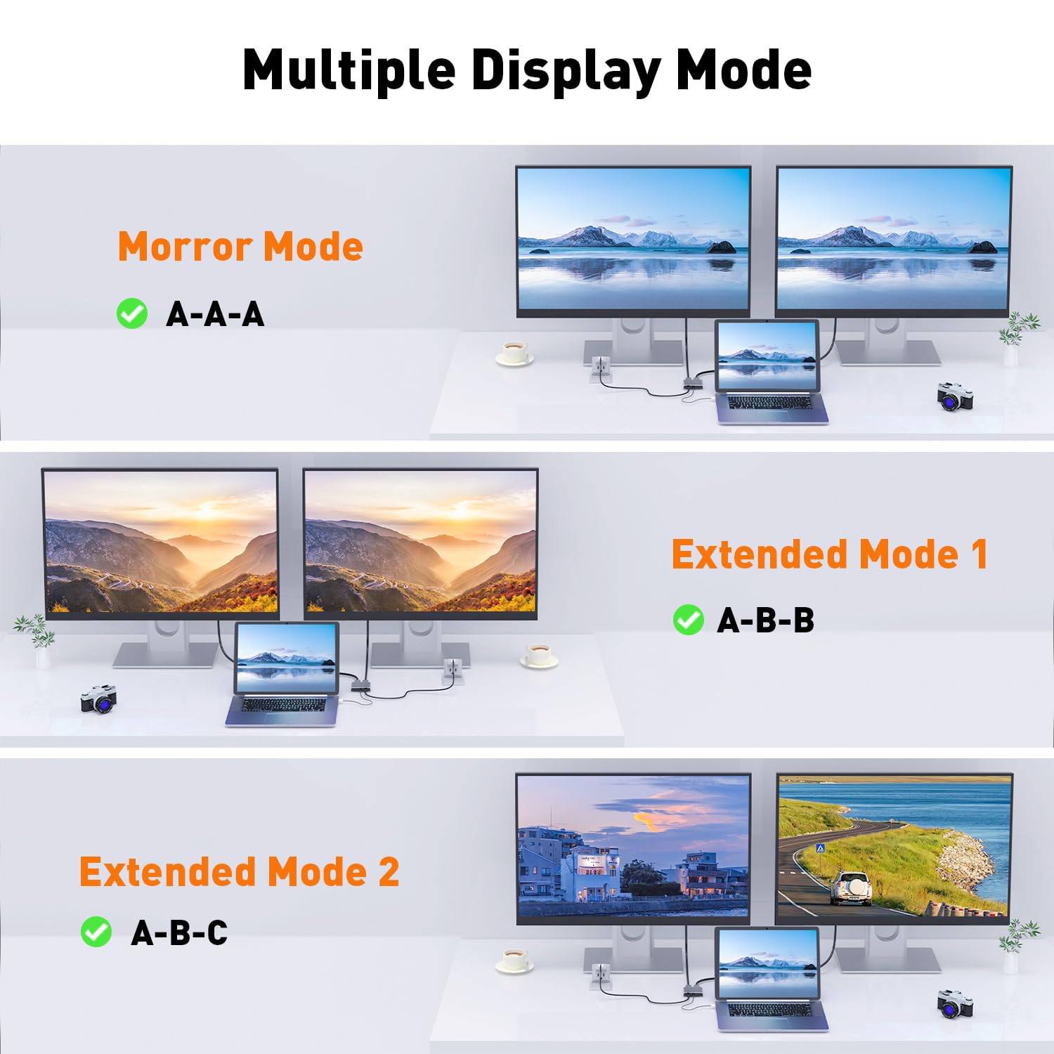 Uantin Displayport To Hdmi And Displayport Adapter | 4K 60Hz Dp Splitter Extended Display Adapter For Dp And Hdmi Dual Monitors,