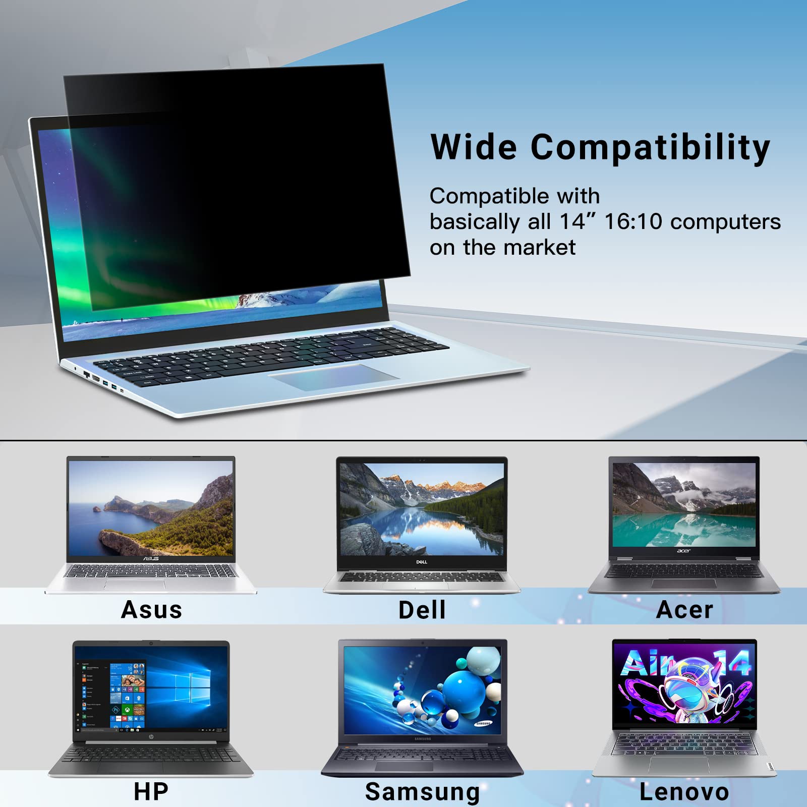 Zoegaa Laptop Privacy Screen 14 Inch, Privacy Screen 16 10 Compatible With Lenovo/Hp/Envy/Dell/Acer/Asus/Thinkpad,16:10 Aspect R