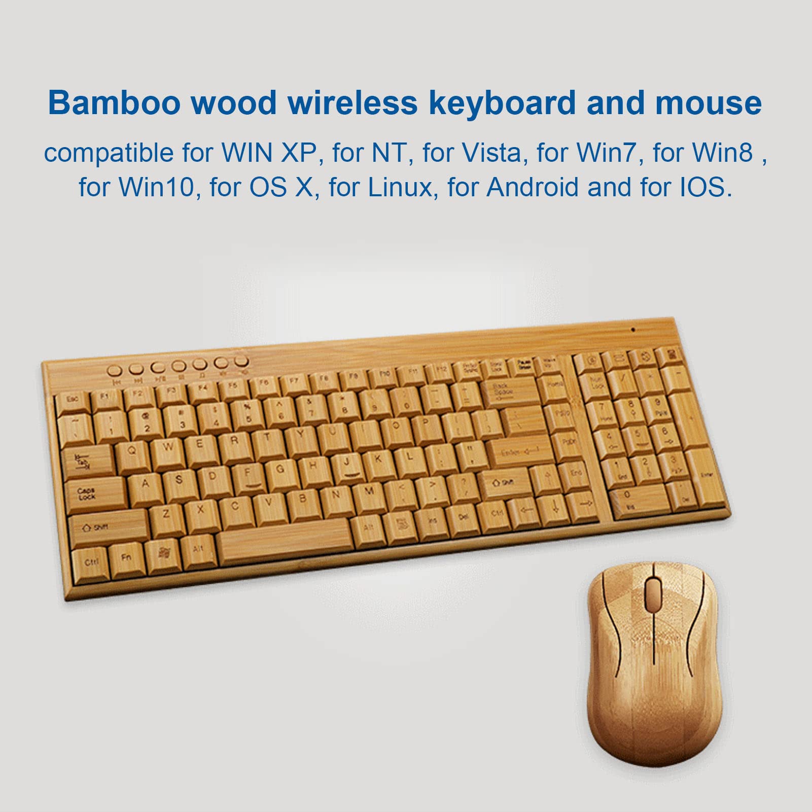 Bamboo Keyboard And Mouse, 2.4Ghz Computer Devices With Usb Receiver, Optional 1200Dpi Mousecompact Keyboardwireless Keyboard An