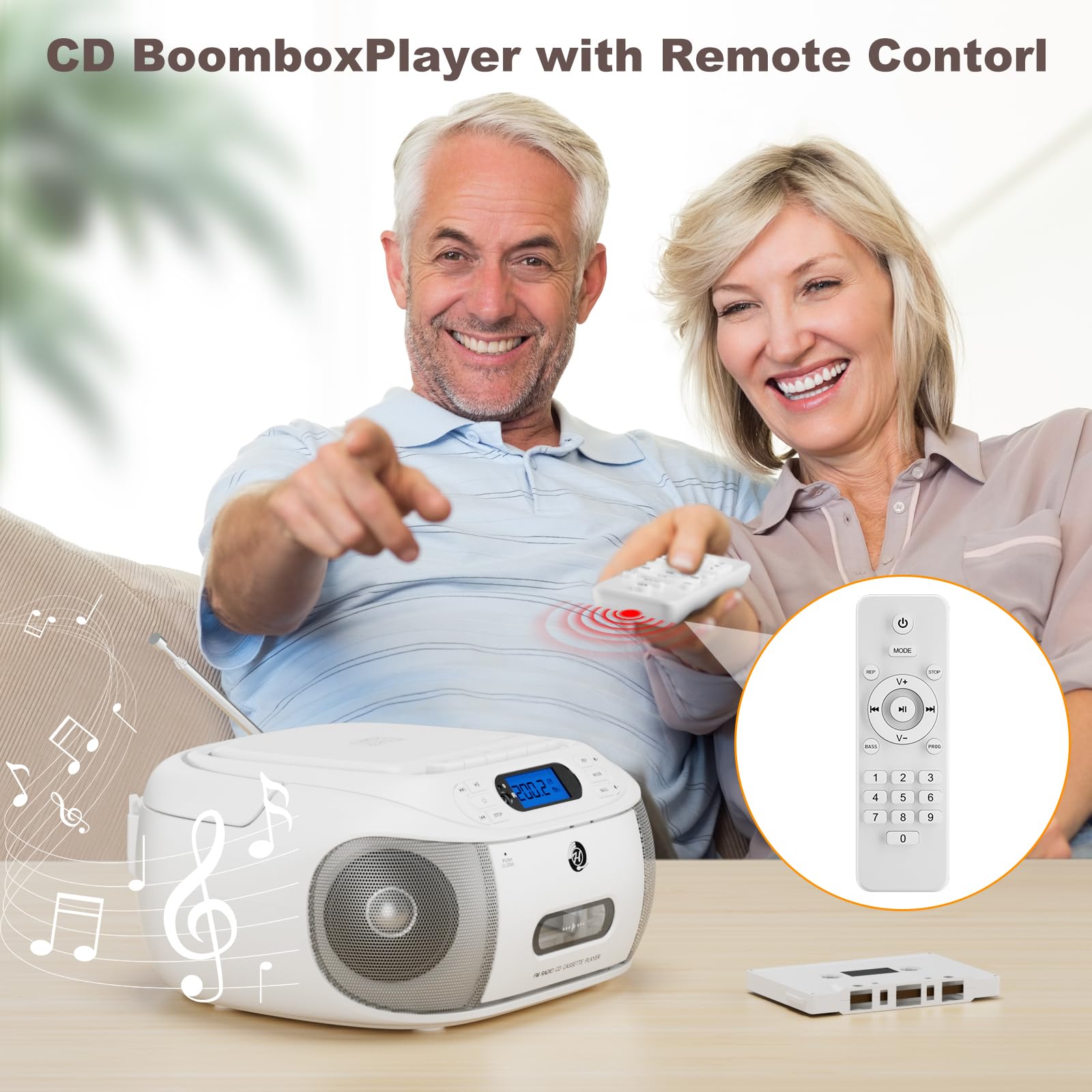 Cd Cassette Player Combo, Hernpark Rechargeable Boombox With Bluetooth 5.1, Cd Player With Remote Control, Tape Recording, Fm Ra