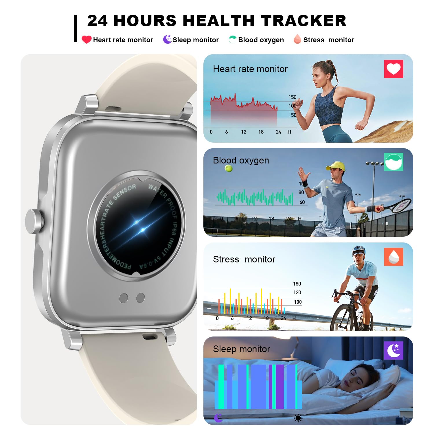 Smart Watch For Men Women Compatible With Iphone Samsung Android Phone 1.69 Full Touch Screen Watch Ip68 Waterproof Bluetooh Fit