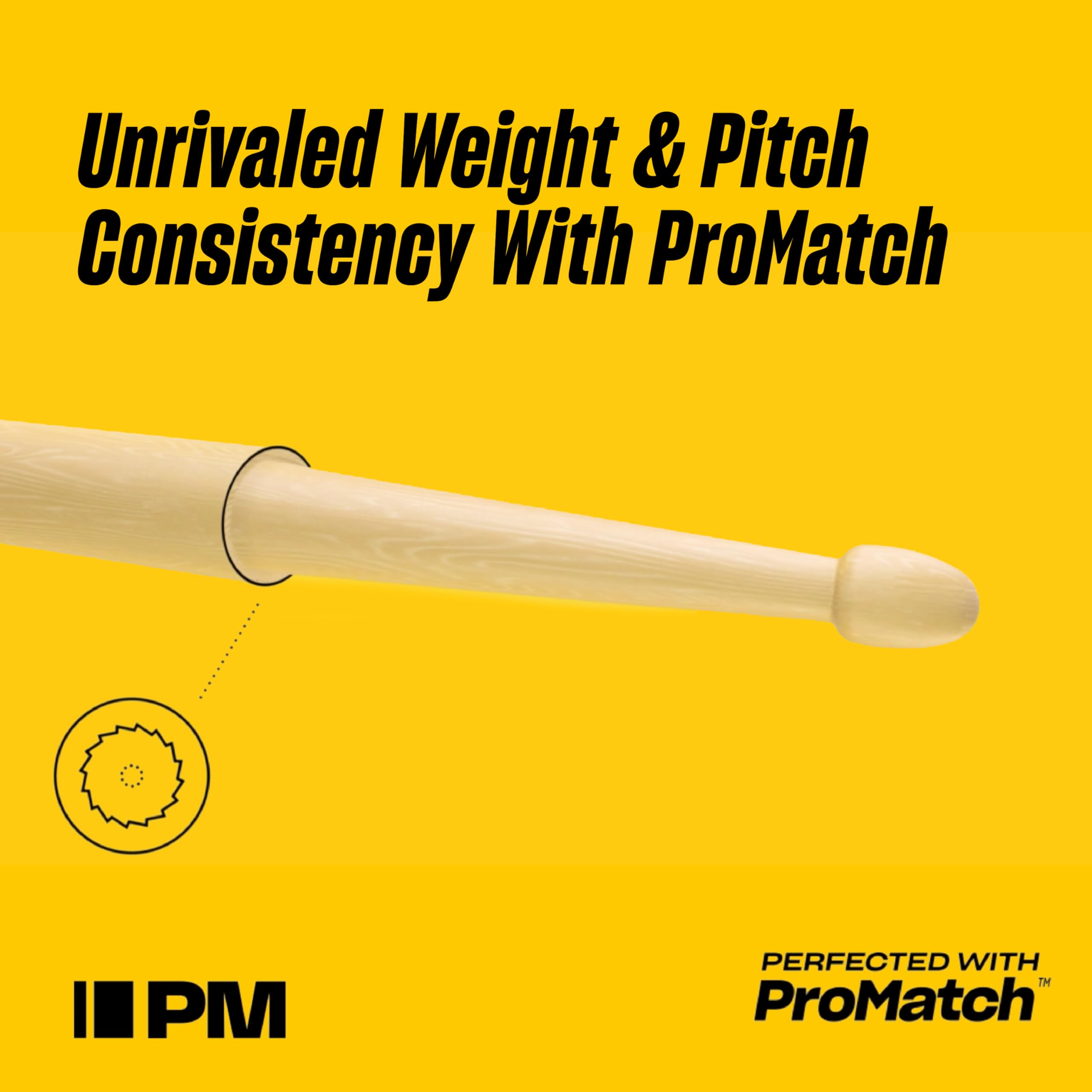 Promark Drum Sticks   5A Drumsticks   Rebound   Made From Hickory Wood   Drum Accessories   Acorn Tip Drum Sticks  3 Pairs Of Re