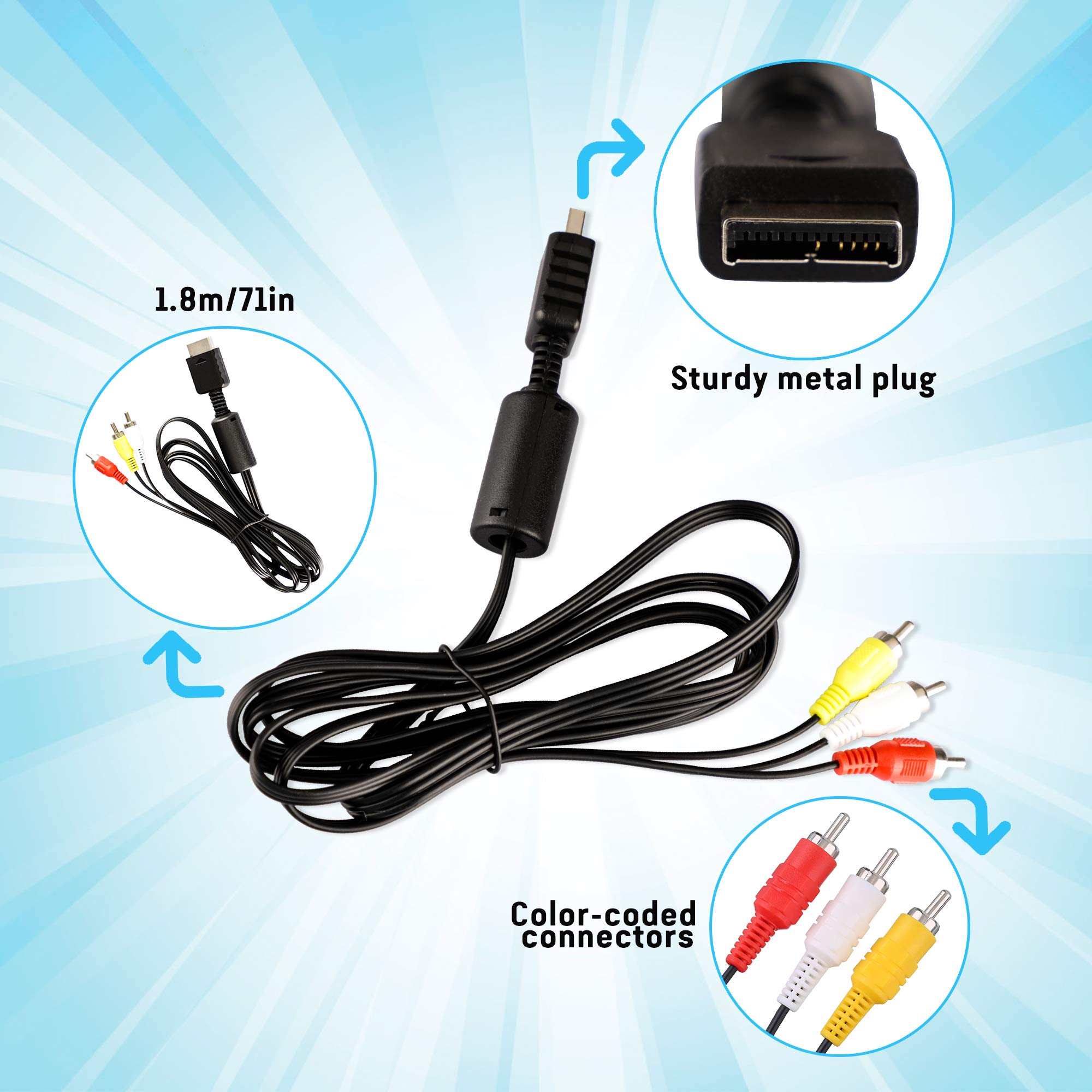 2Pack 6Ft Av Cable For Ps2 Ps1 Ps3, Av To Rca Composite Audio Video Tv Cord Compatible With Playstation 1 2 3