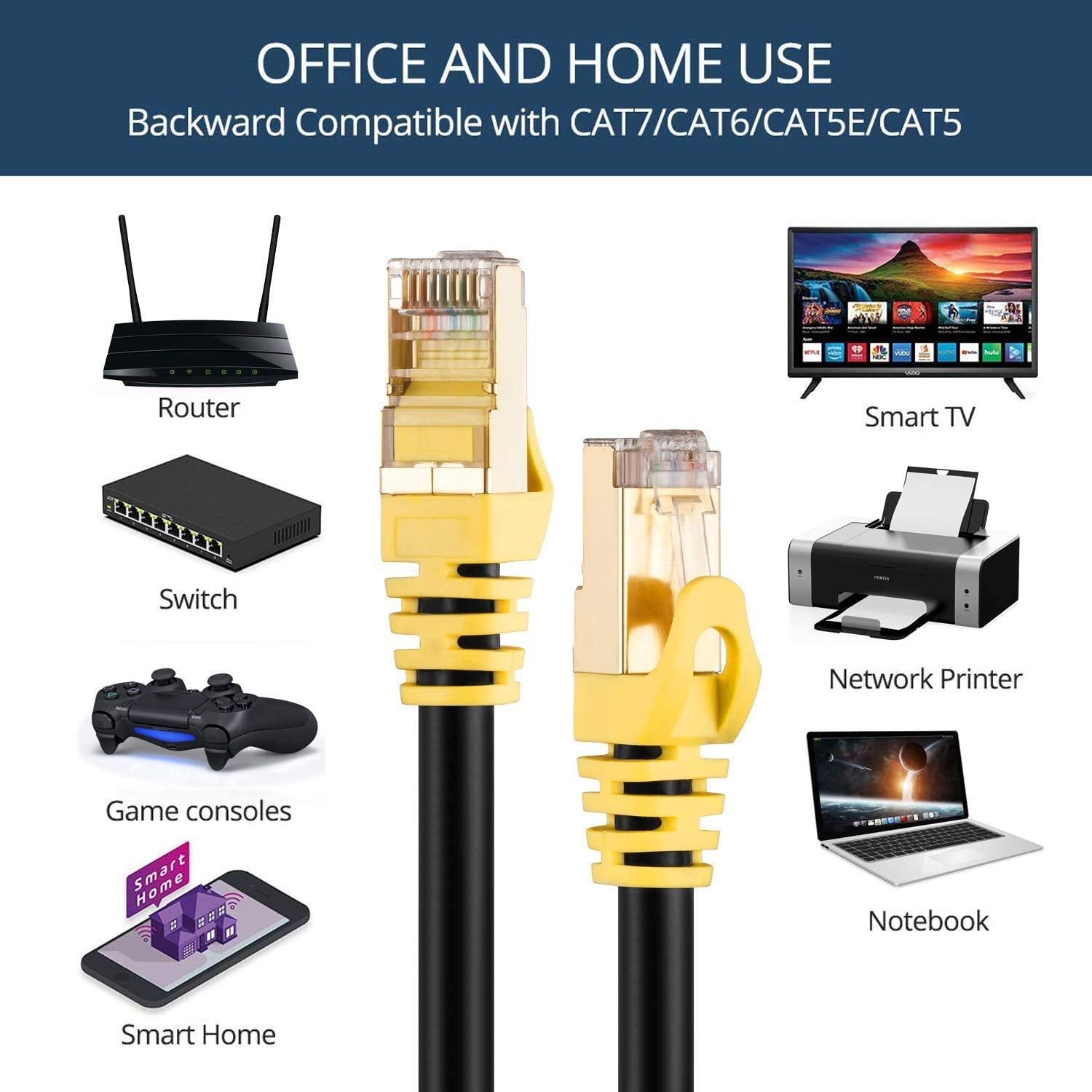 Ldkcok Cat 7 Internet Cable 350Ft, Cat7 Outdoor Ethernet Cable 350 Ft, 26Awg Heavy Duty Cat7 Networking Cord Patch Cable Rj45 Transmission Speed 10Gbps,Transmission Bandwidth 600Mhz Lan Wire