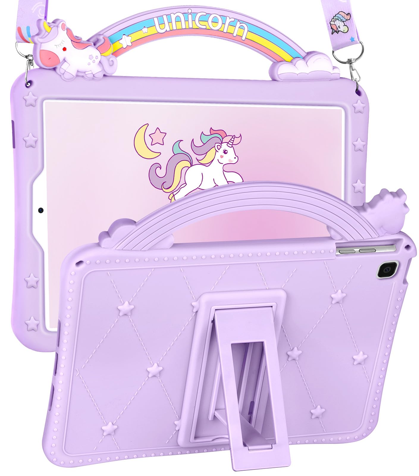 Wazzasoft For Samsung Galaxy Tab A7 Lite Case 8.7 Inch Girls Cute Girly Cartoon Kawaii Pretty Purple Design Cover With Stand & S