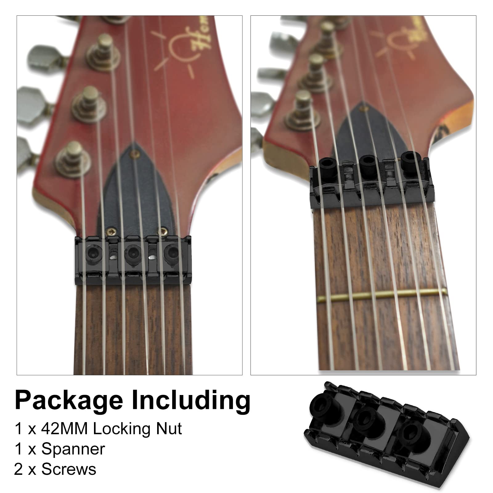 Saphue 42Mm Guitar Tremolo Bridge Locking Nut 1 11/16''For Floyd Rose Style Electric Guitar Tremolo Bridge Lock System (Black)