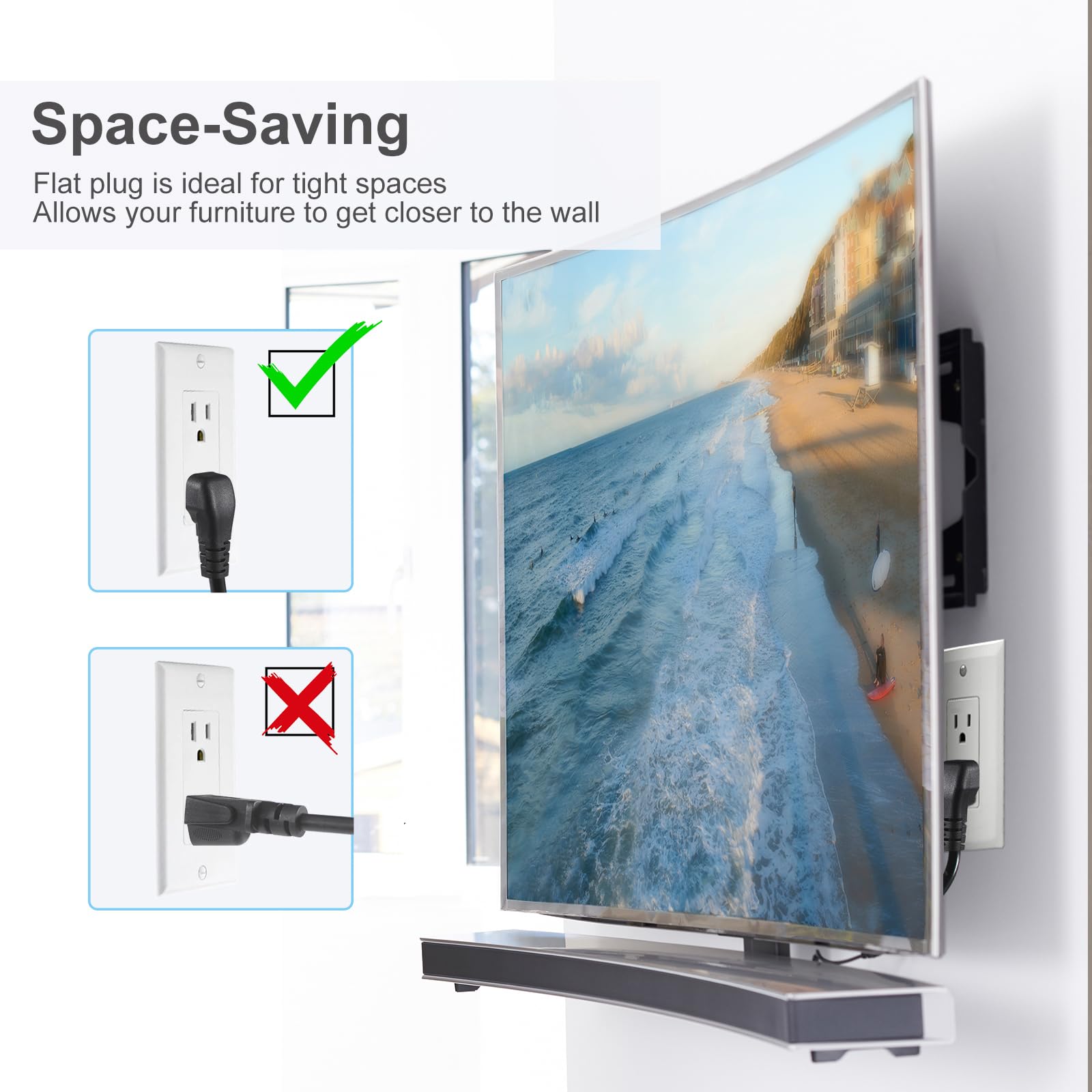 Us Standard Laptop Power Cord   2Ft 18Awg 90 Degree Flat Plug Nema 5 15P To Iec 60320 C5, Universal 3 Prong Ac Power Cable Repla