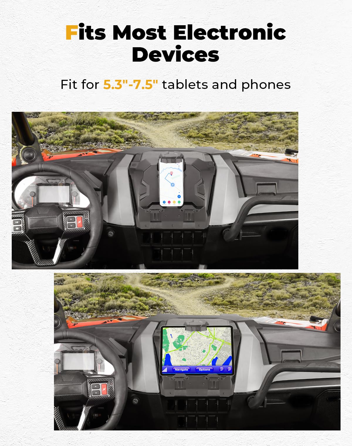 Kemimoto Pro Xp Electronic Device Mounts With Storage Box, Utv Electronic Device Holder Gps Mount Phone Tablet Mount Compatible