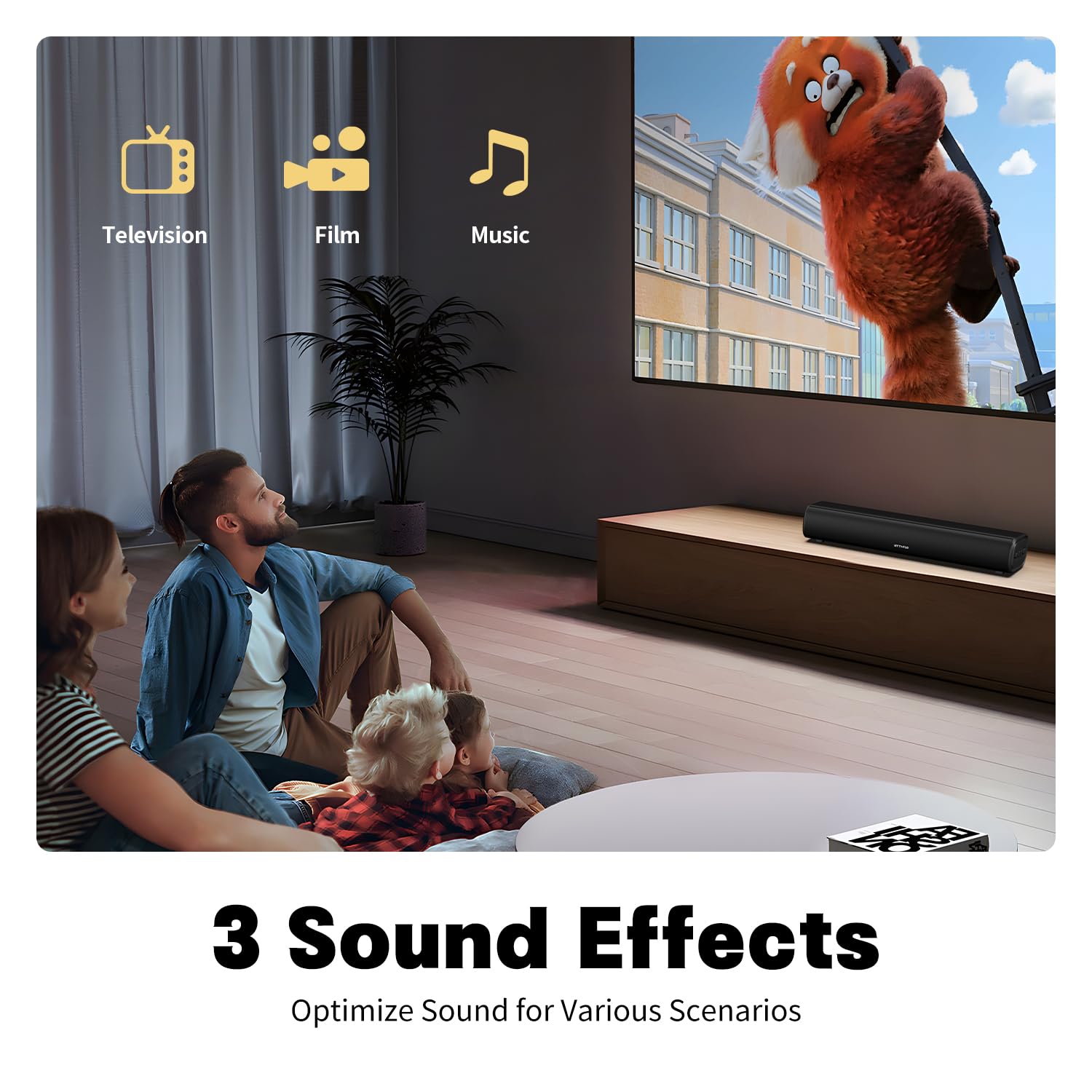 Rythflo 16" Sound Bar for Smart TV, 60W, Metal, Black, Model SK300 Li, Bluetooth/Optical/AUX, Wall Mountable, Impactful Bass