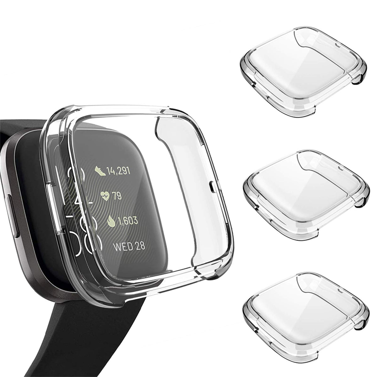 Ghijkl 3 Pack Screen Protector Compatible Fitbit Versa 2 Case, Ultra-Thin Slim Soft Tpu Protective Case All-Around Full Cover Bu