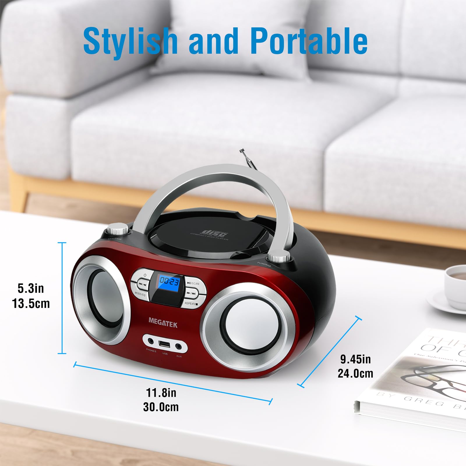 Megatek Portable Cd Player Boombox With Fm Radio, Bluetooth, And Usb Port | Clear Stereo Sound | Cd R/Rw And Mp3 Cds Compatible