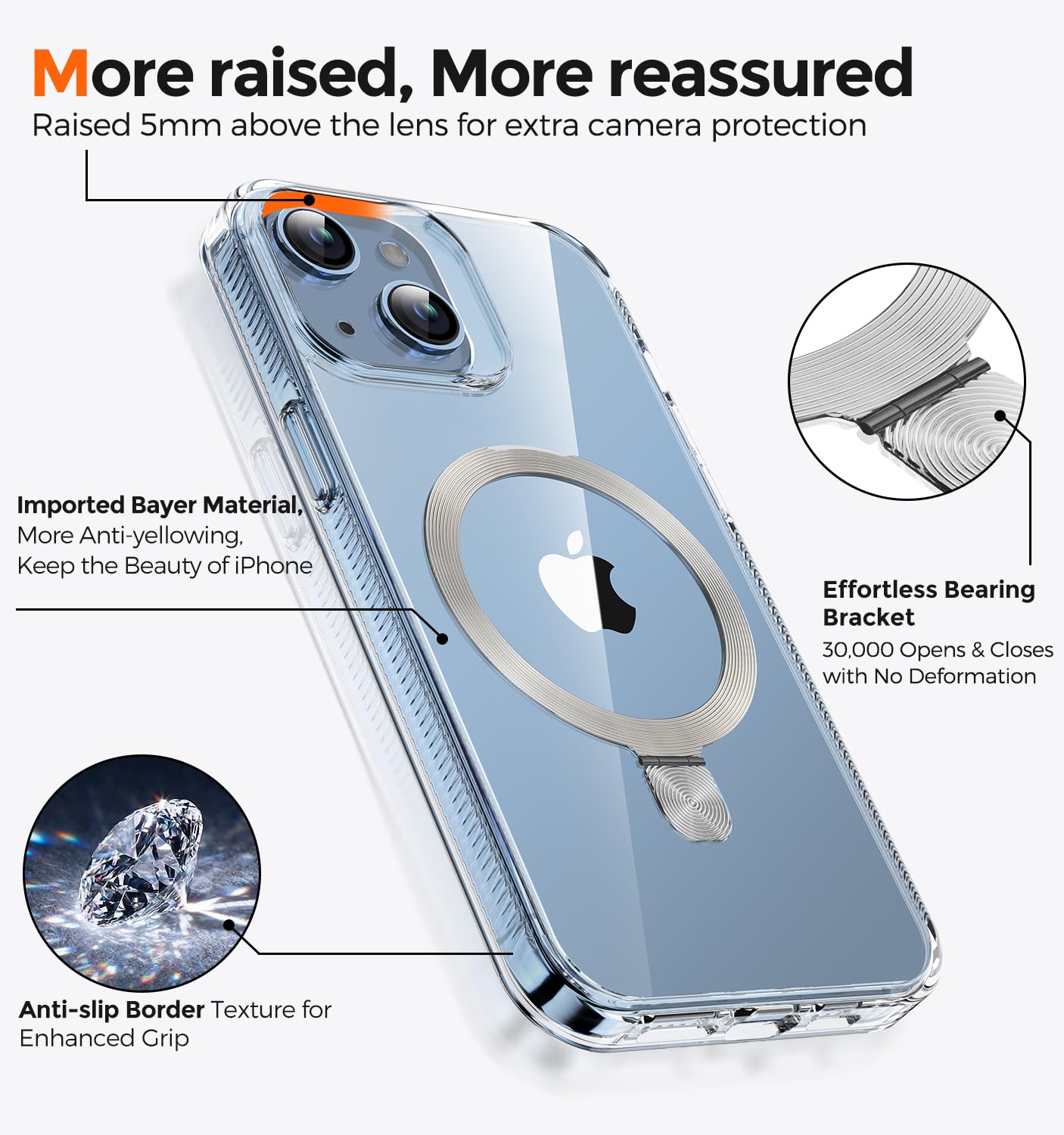 Tlikemiss [Cd Ring Compatible With Magsafe Invisible Stand] Magnetic For Iphone 13/Iphone 14 Case, [Clear Bumper Non Yellowing][