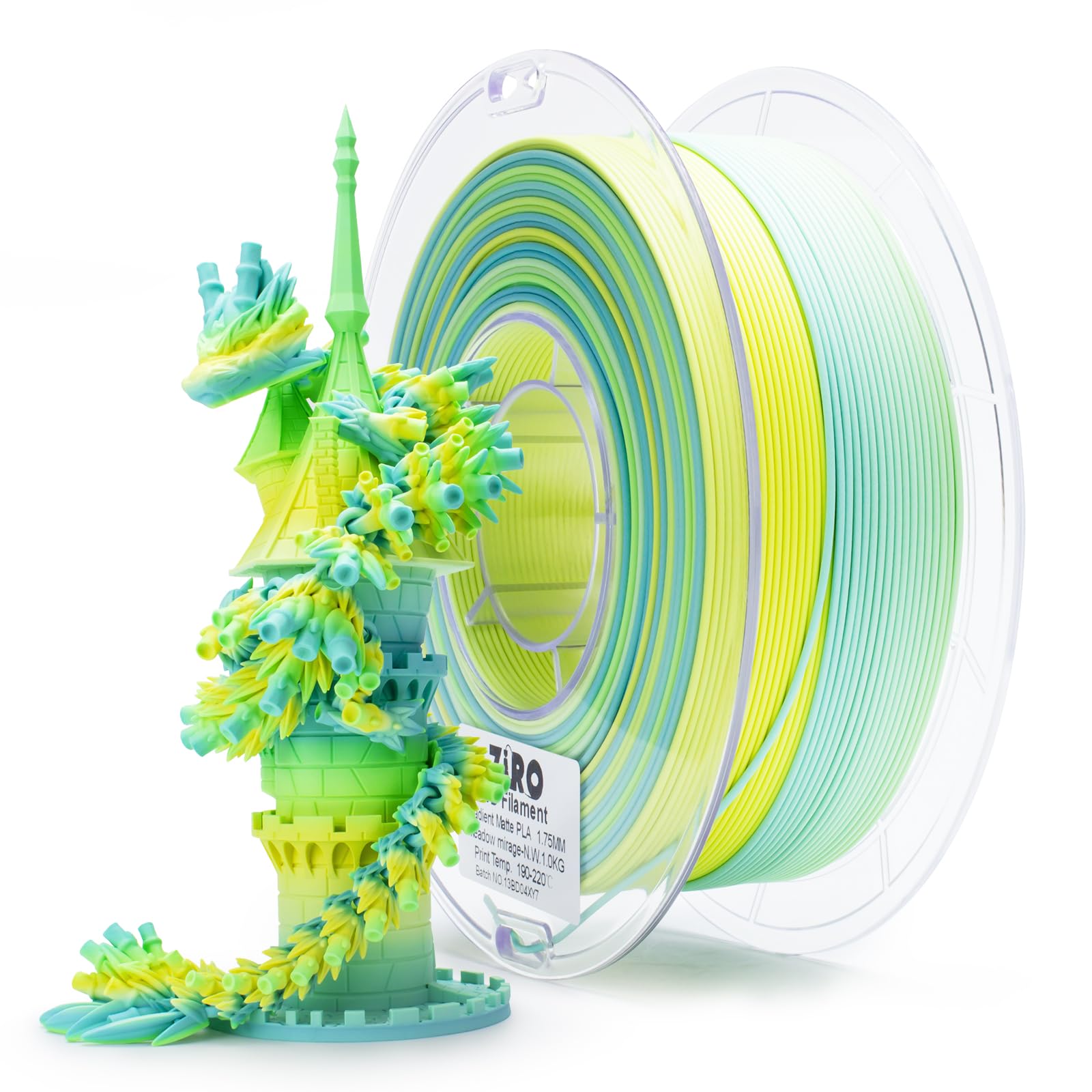 ZIRO 3D Printer Filament, Fast Color Change Filament 1.75mm, Color Gradient Material, Rainbow PLA Filaments, Dimensional Accurac