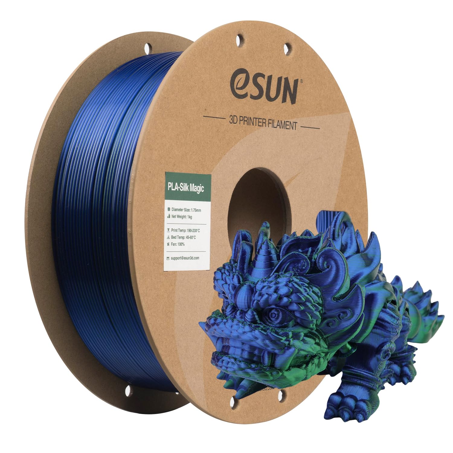 eSUN Silk PLA 3D Printer Filament 1.75mm Blue Green Dual Color Shiny Silky Filament, Dimensional Accuracy +/-0.03mm, 1kg (2.2lbs
