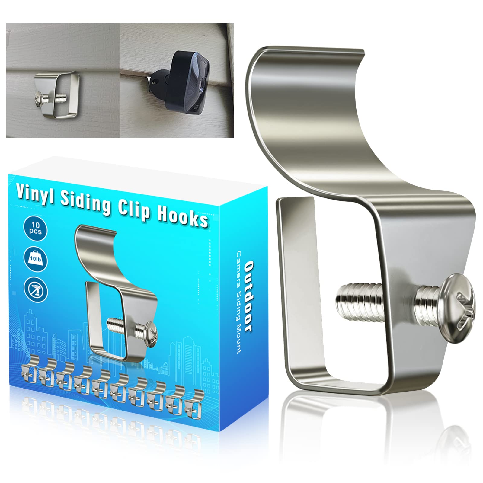 (10 Pack) Blink Outdor Camera Mount Vinyl Siding Clips Hooks,No Hole Needed Outdoor Siding Hanger For Mounting Wyze Cam/Ring/Arl